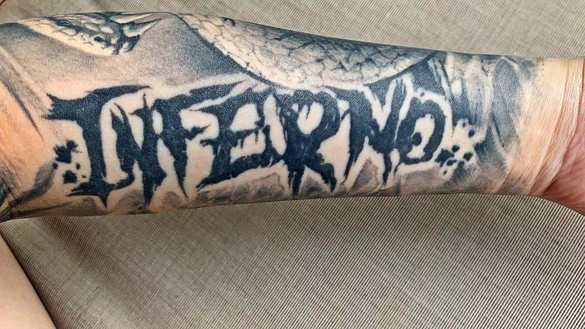 Cassandra Chen: A close-up of her Inferno tattoo.