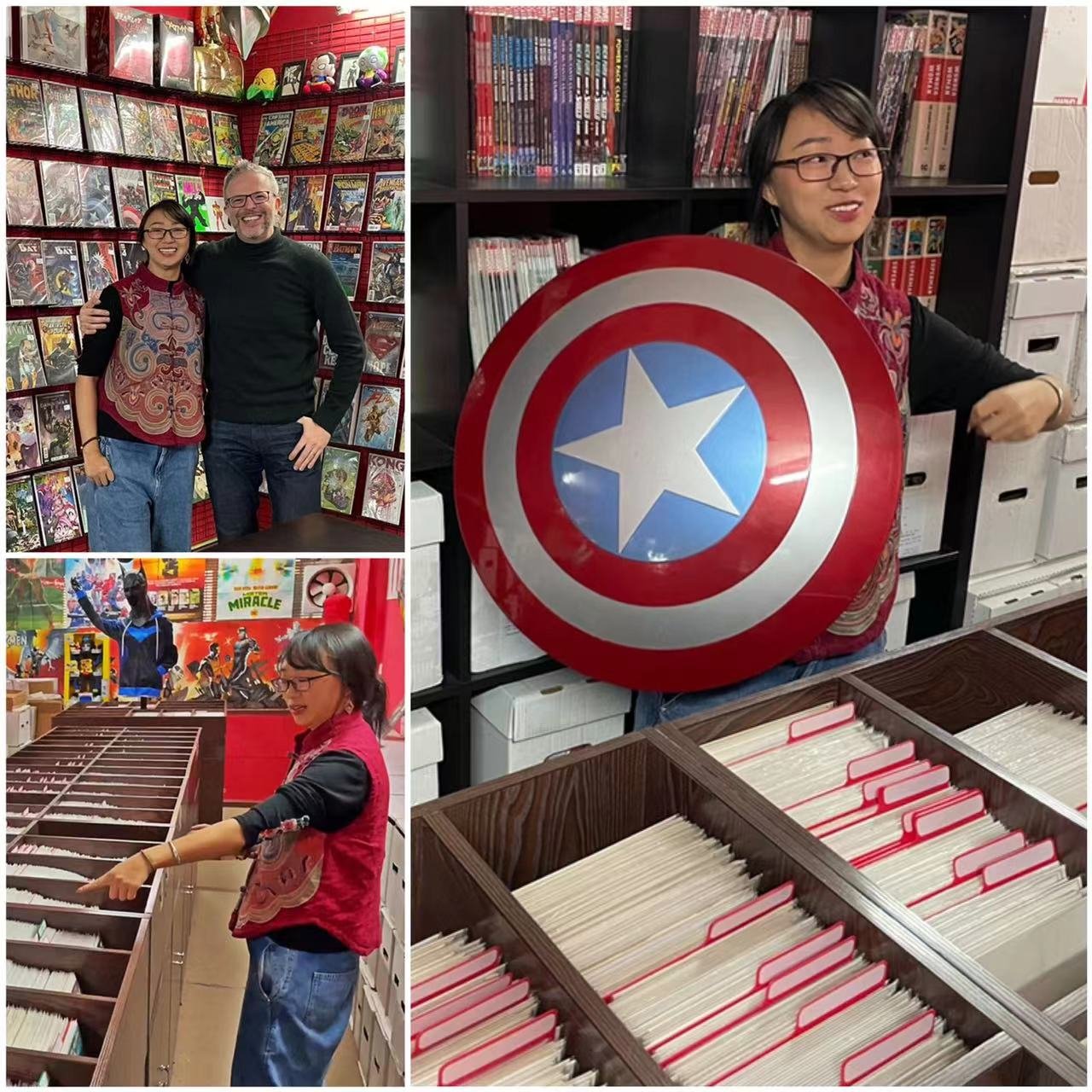 Ashley Huang: The comics in her store are alphabetised by character name.
