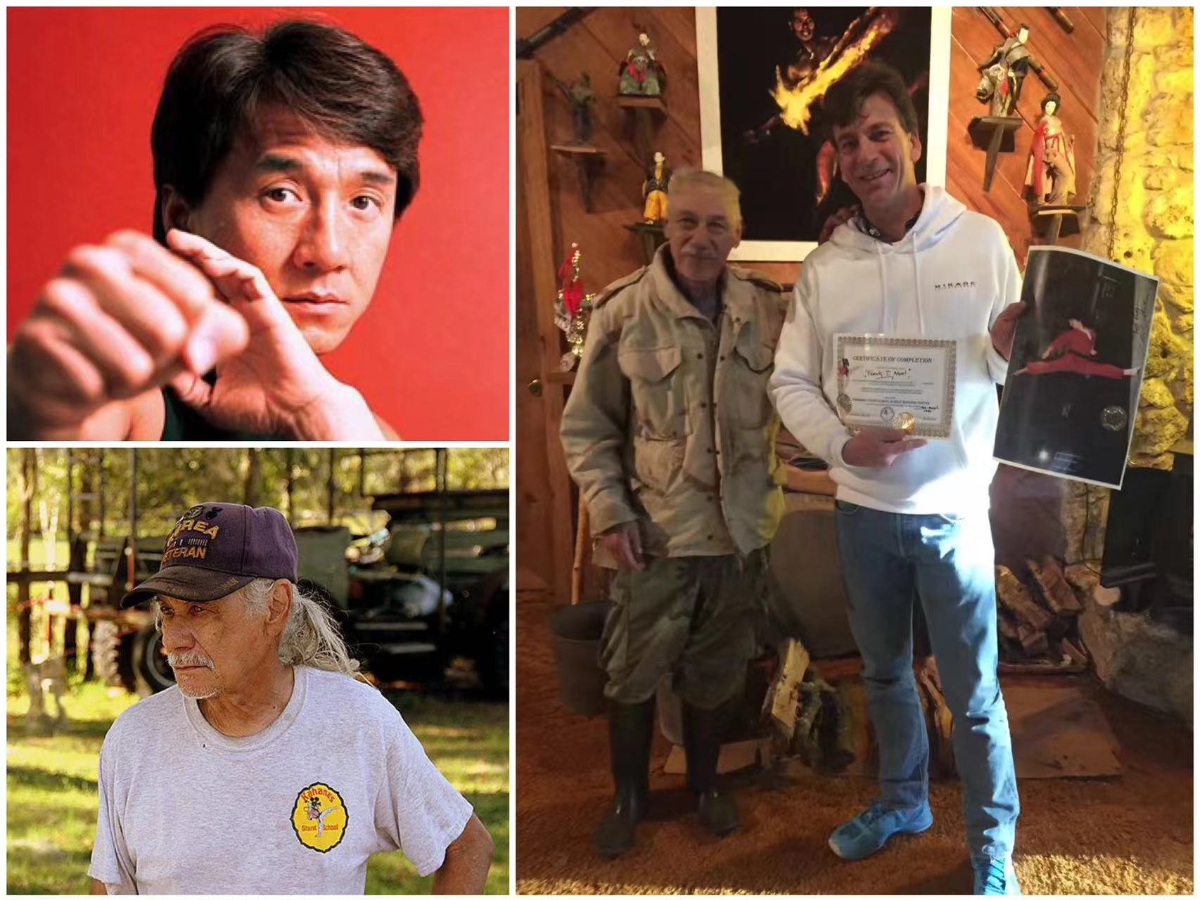 Frank Abel's top two inspirations in China: Jackie Chan and his stunt mentor Kim Kahana.