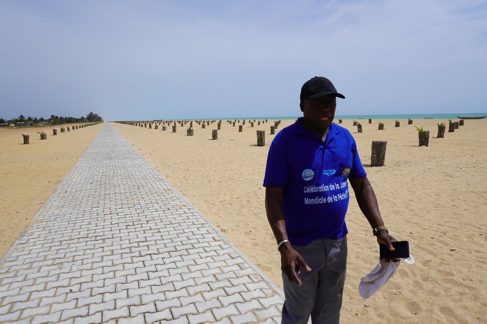  The World Bank financed a project to protect and restore over 40 kilometres of coastline stretching from the eastern coast of Togo to the western coast of Benin in West Africa, explains Zephirin Amedome, secretary of UNAPEMAB. On Agoué beach (Grand-