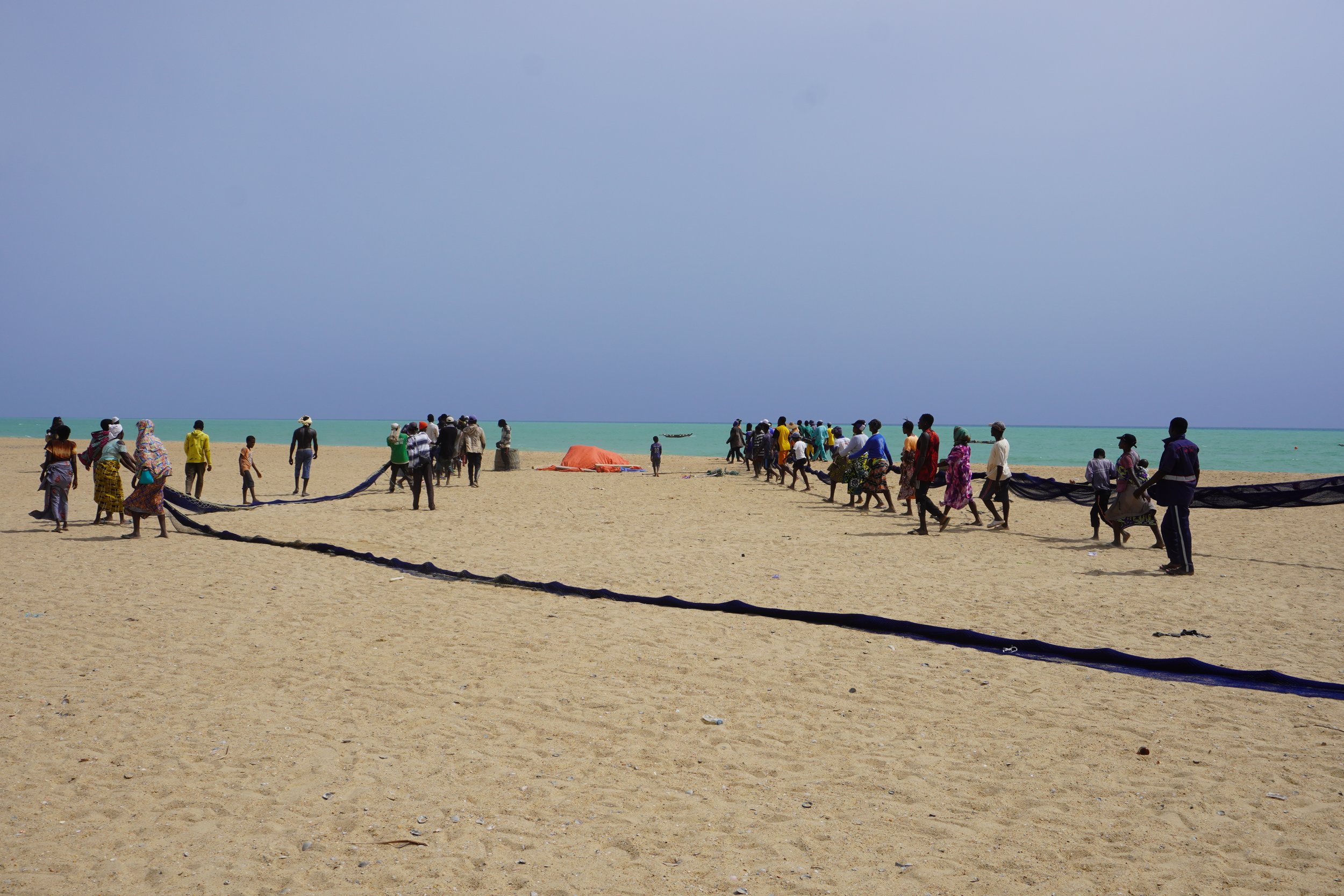  As the net is pulled towards the beach, the two lines move closer to each other. 