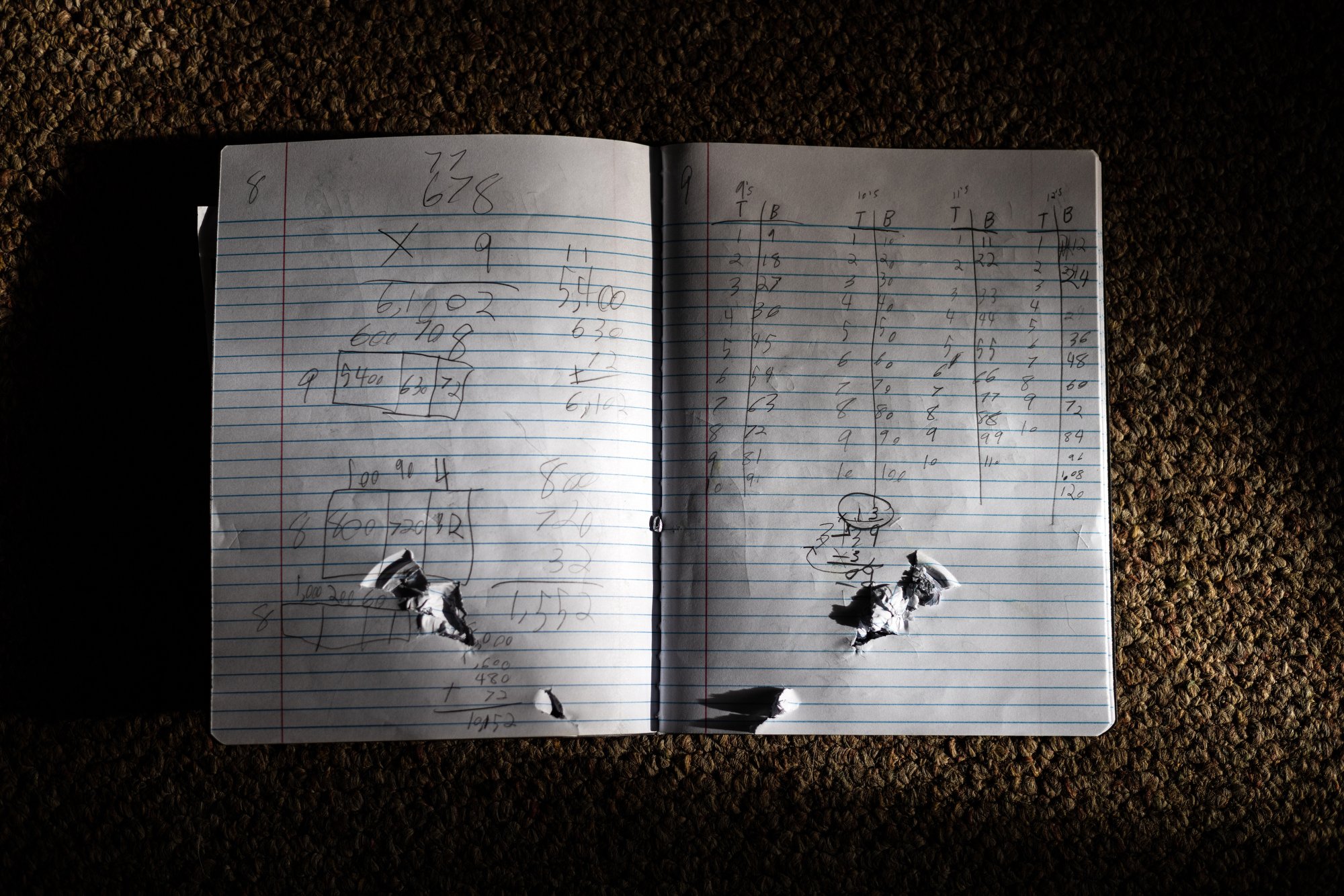  10-year-old Uziyah Garcia’s math notebook, was struck by a bullet during the mass shooting at Robb Elementary School. Uvalde, Texas, June 1, 2022. Uziyah was among 19 children and two teachers killed. 