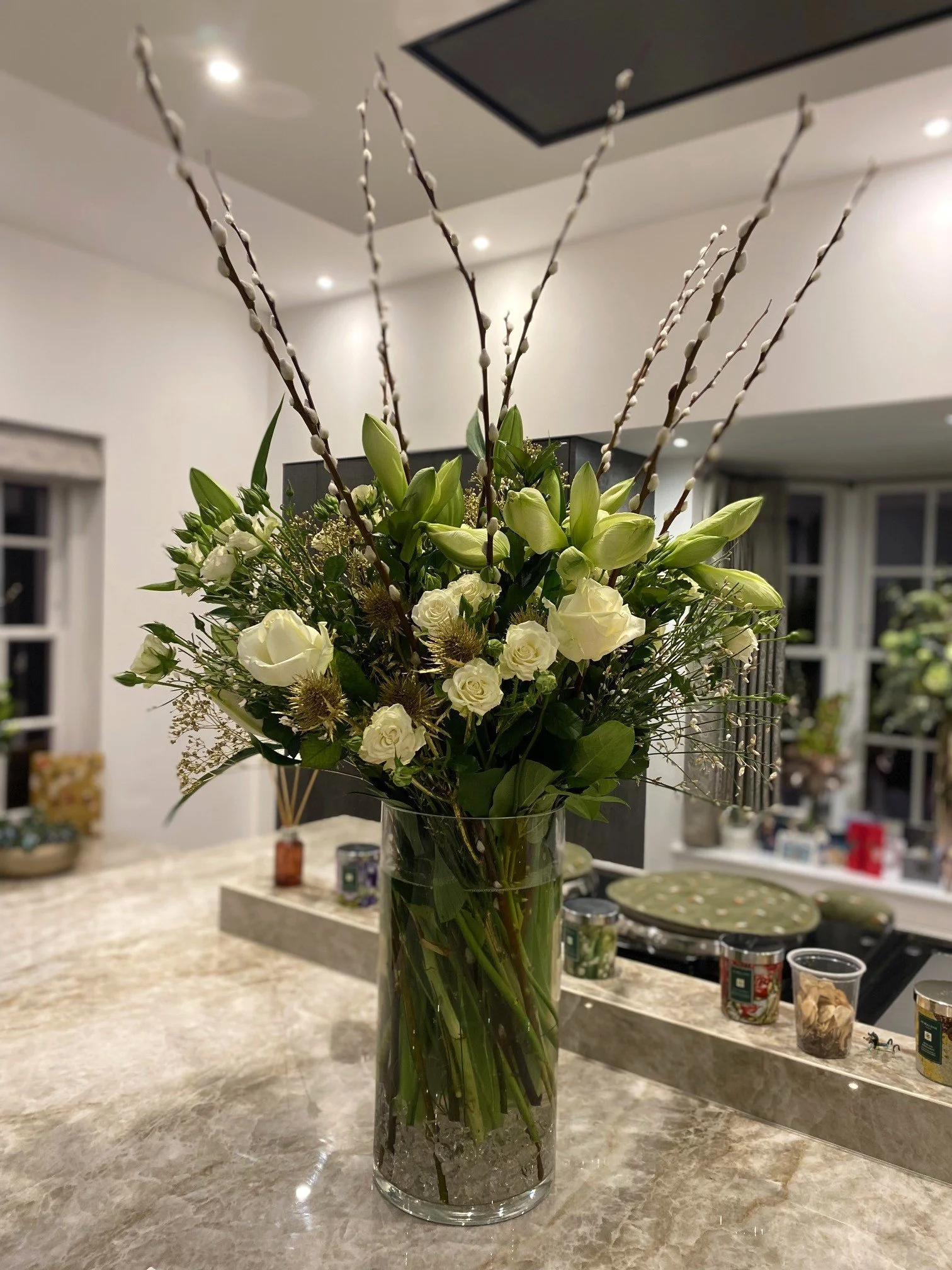 All white vase display