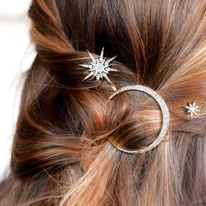 ECLIPSE' Moon and Star hair clip set — Olivier Luxe Accessories