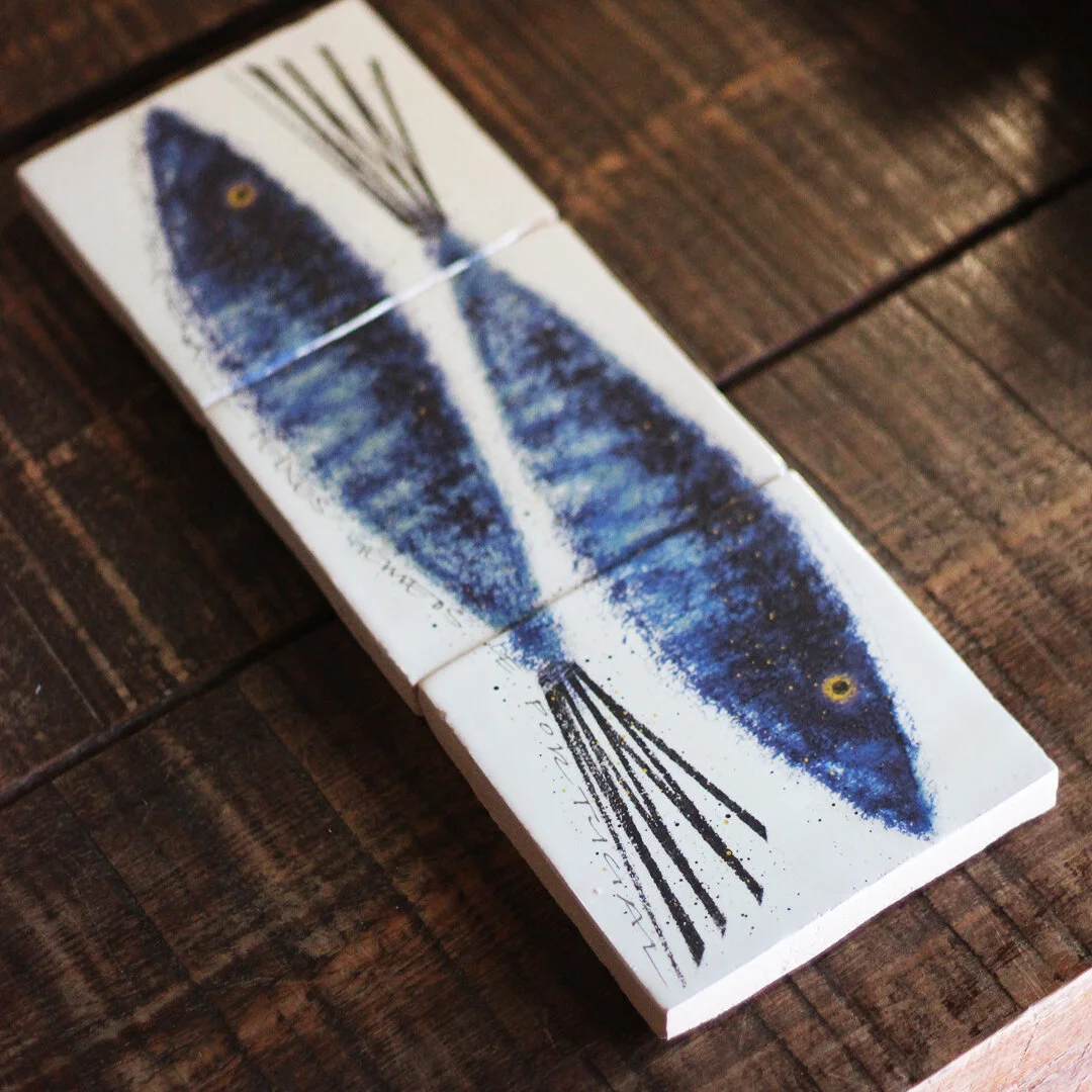 Twin fish/Peixes gémeos on 3 handmade tiles/azulejos.