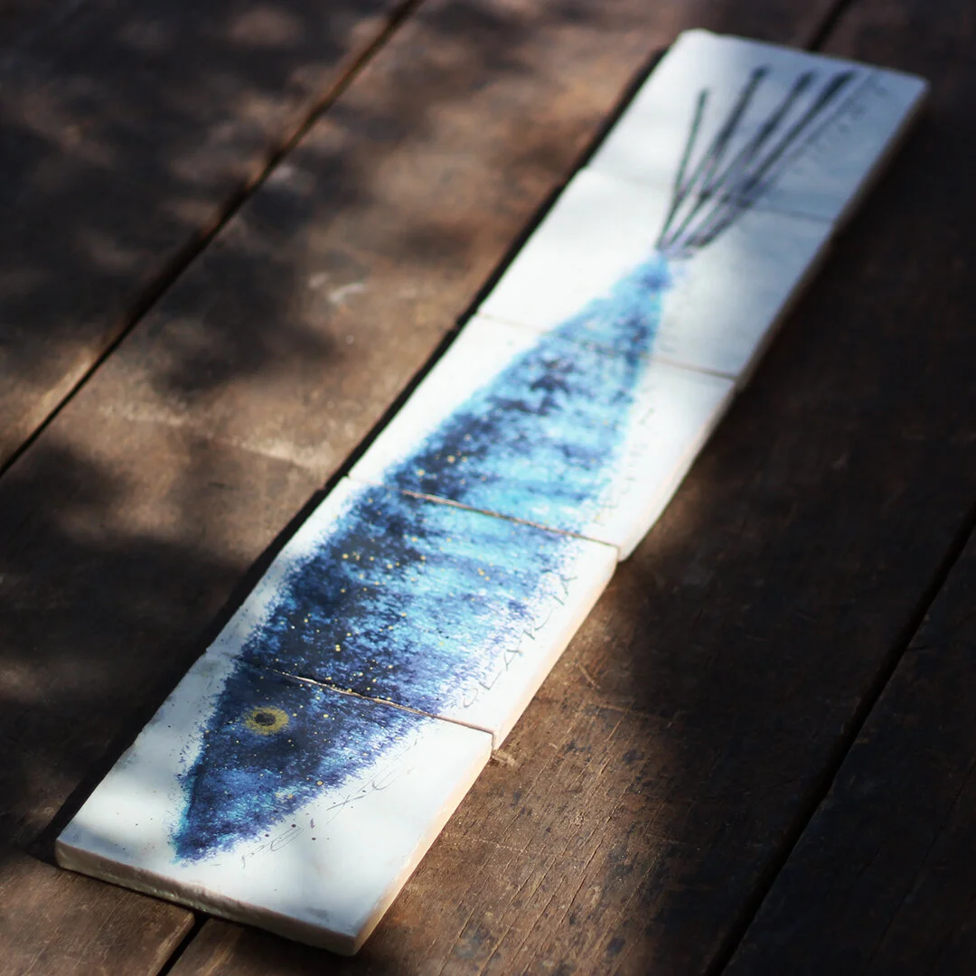 1 Fish/Peixe on 5 handmade tiles/azulejos.