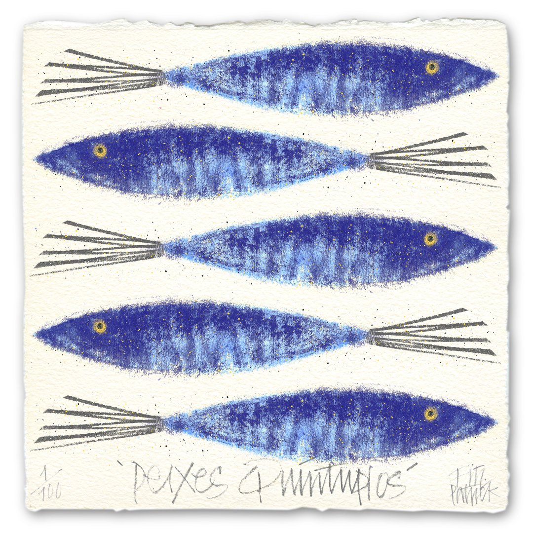 Paper print with 5 fish/peixes design