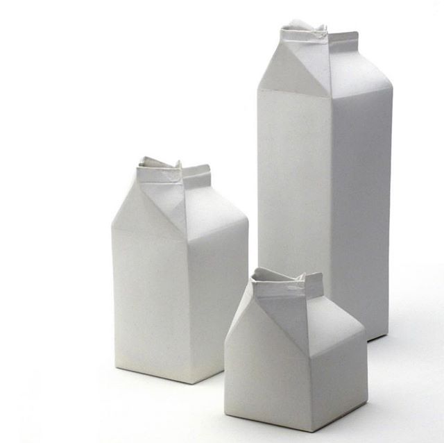 &quot;Best Before&quot; #slipcast porcelain milk cartons preserve every detail of the originals.  Available at the #beallstreetstudios first annual holiday sale.. December 6, 7 &amp; 8.

#ricochetstudio #ceramics #ceramicdesign #porcelain #milkcarton