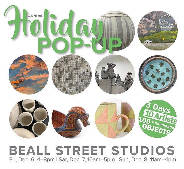 Mark your calendar! 
Our first Holiday Pop-Up is 
December 6-8! 
So much great art to check out. We&rsquo;ll be featuring the work of participating artists over the next few weeks! 
#artsale #holidaypopup #bozemanart #montanaclay #beallstreetstudios 