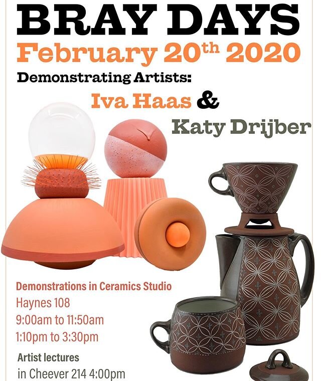 Cant&rsquo;t wait... This Thursday at the MSU Ceramics Studio! You&rsquo;re invited. 
This year there will be demos and artist talks from @kdrijber and @ivahaas 
Big @archie_bray resident exhibition also! 
Reception from 6-8pm the #RobertAndGennieDeW