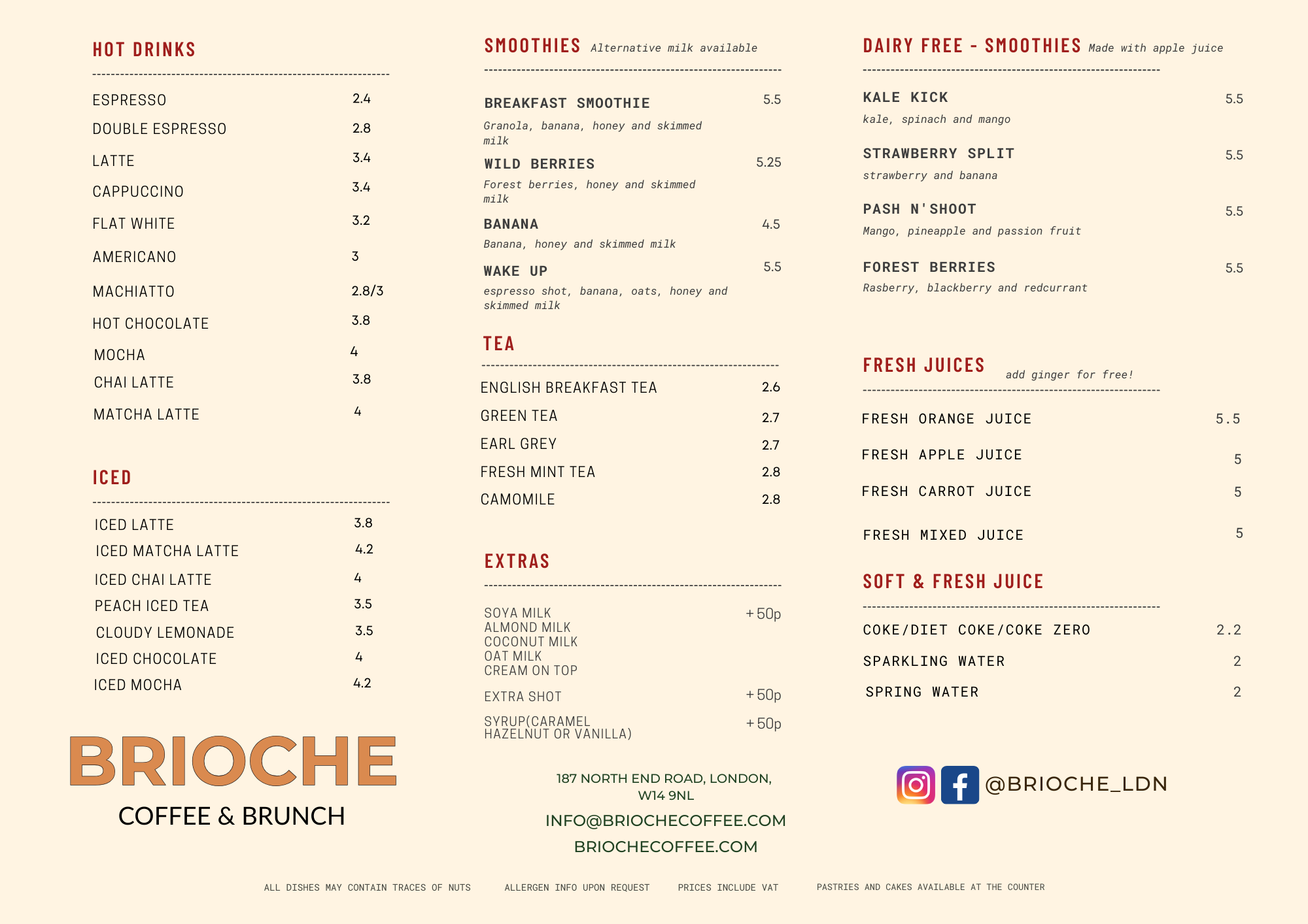 Brioche drinks menu