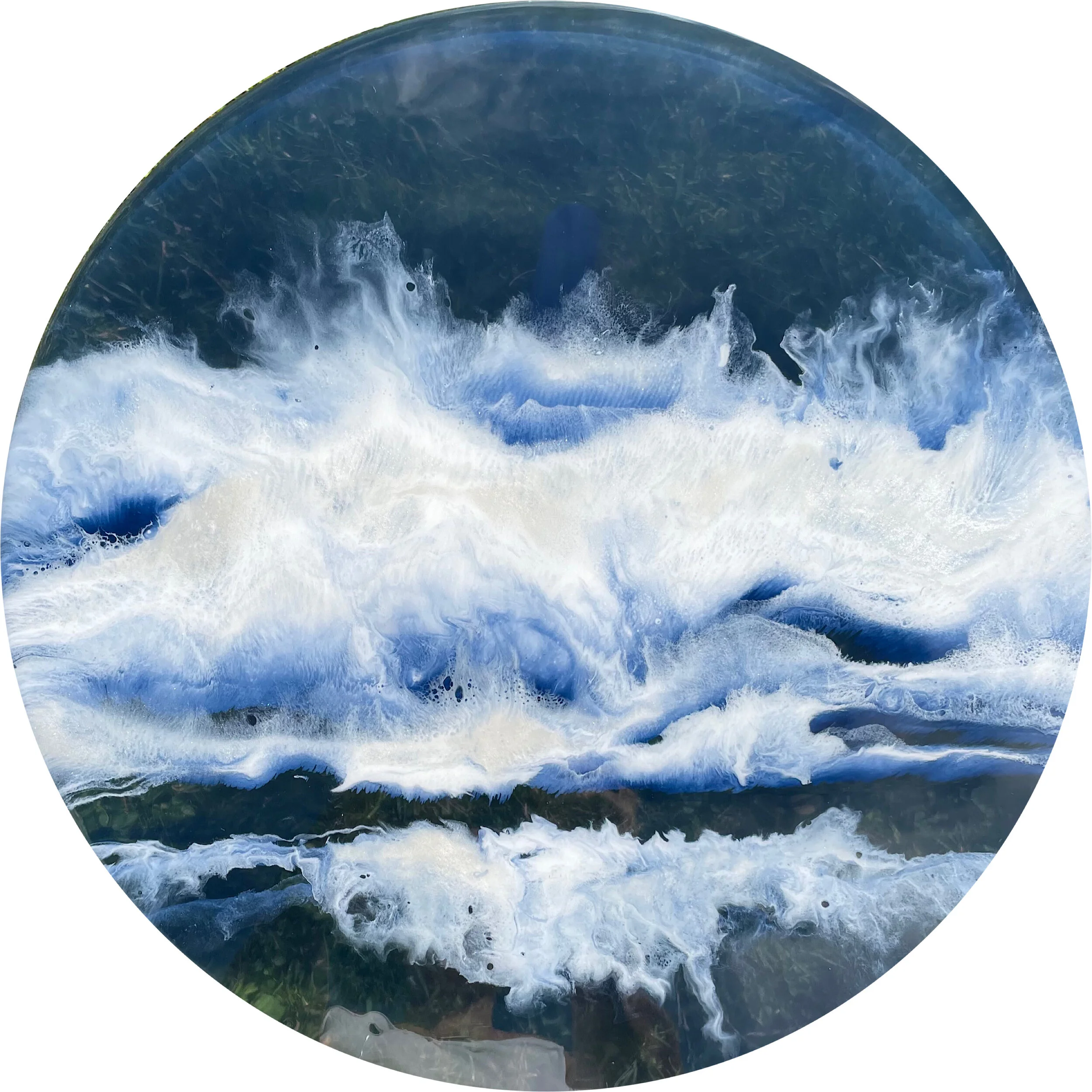 Night WavesAVAILABLE 40cm x 42cm (Height) Approx.  Resin, Acrylic and Pigments on Tempered Glass and Wooden Legs£220 + Shipping