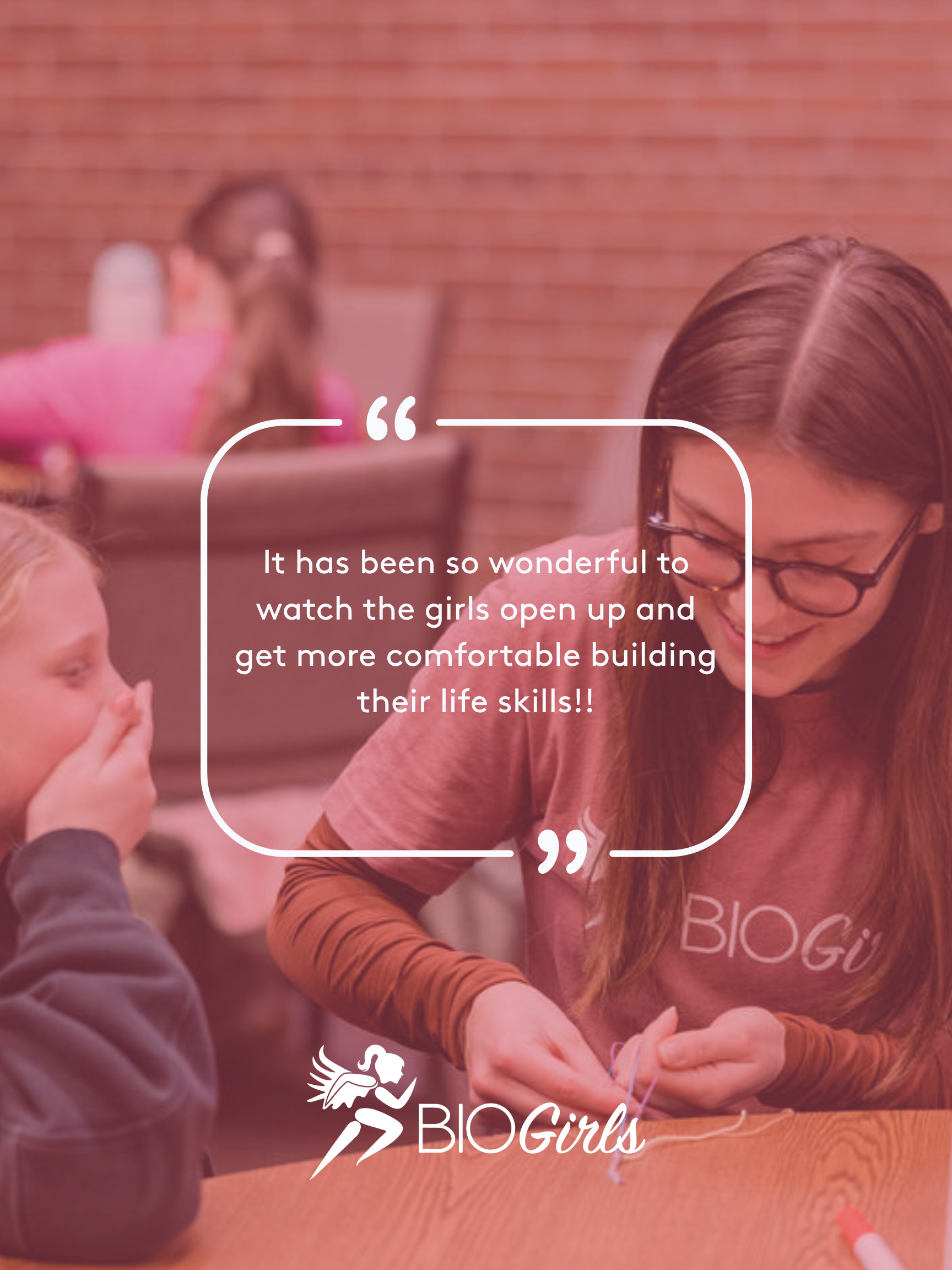 Use one photo at a time for for mentor applications if needed.
Caption: BIO Girls volunteers don't necessarily have the time; but they have big, big hearts. They give to the girls in their communities and most of the time they walk away with somethin