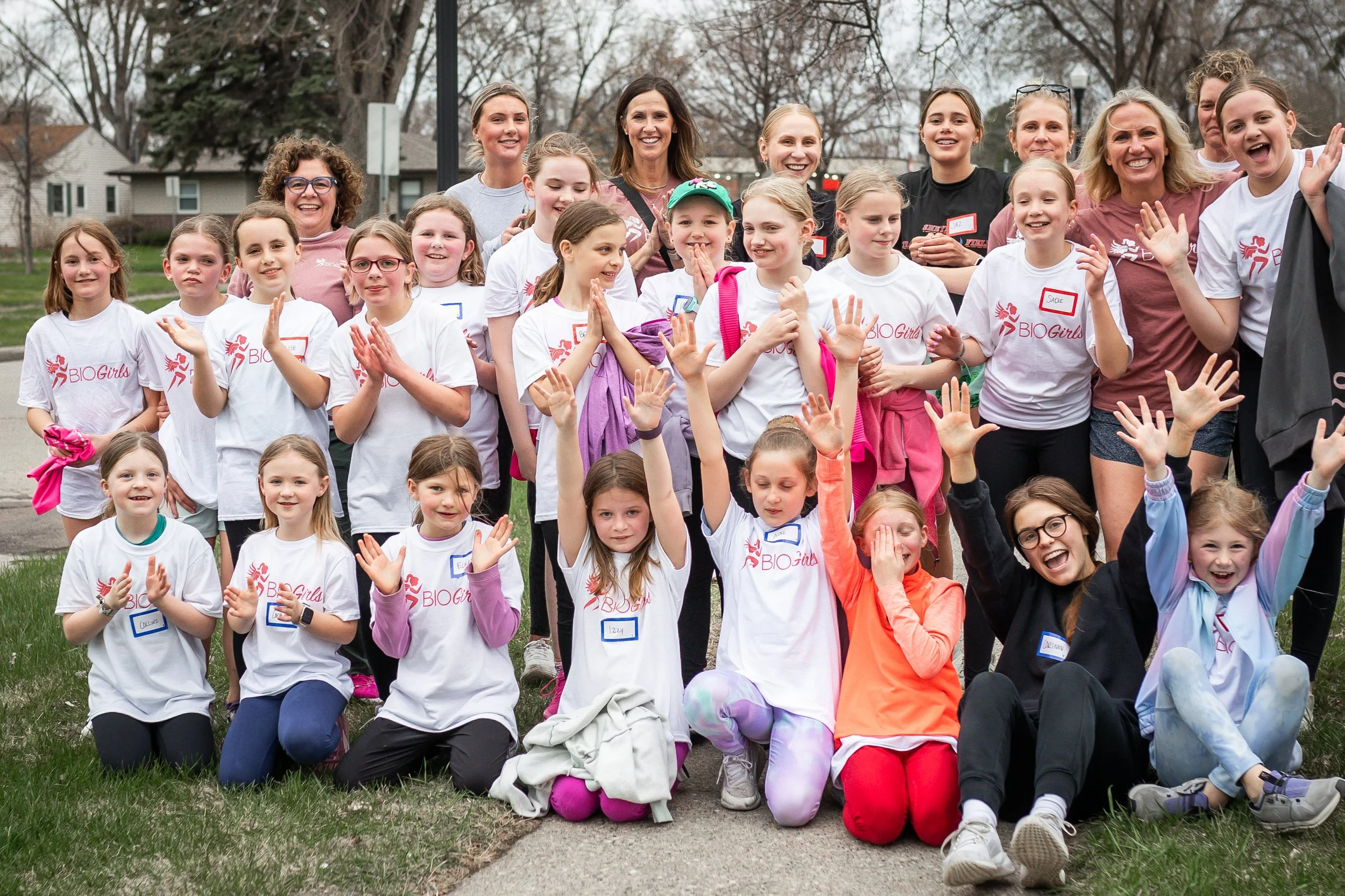 group of bio girls cheering