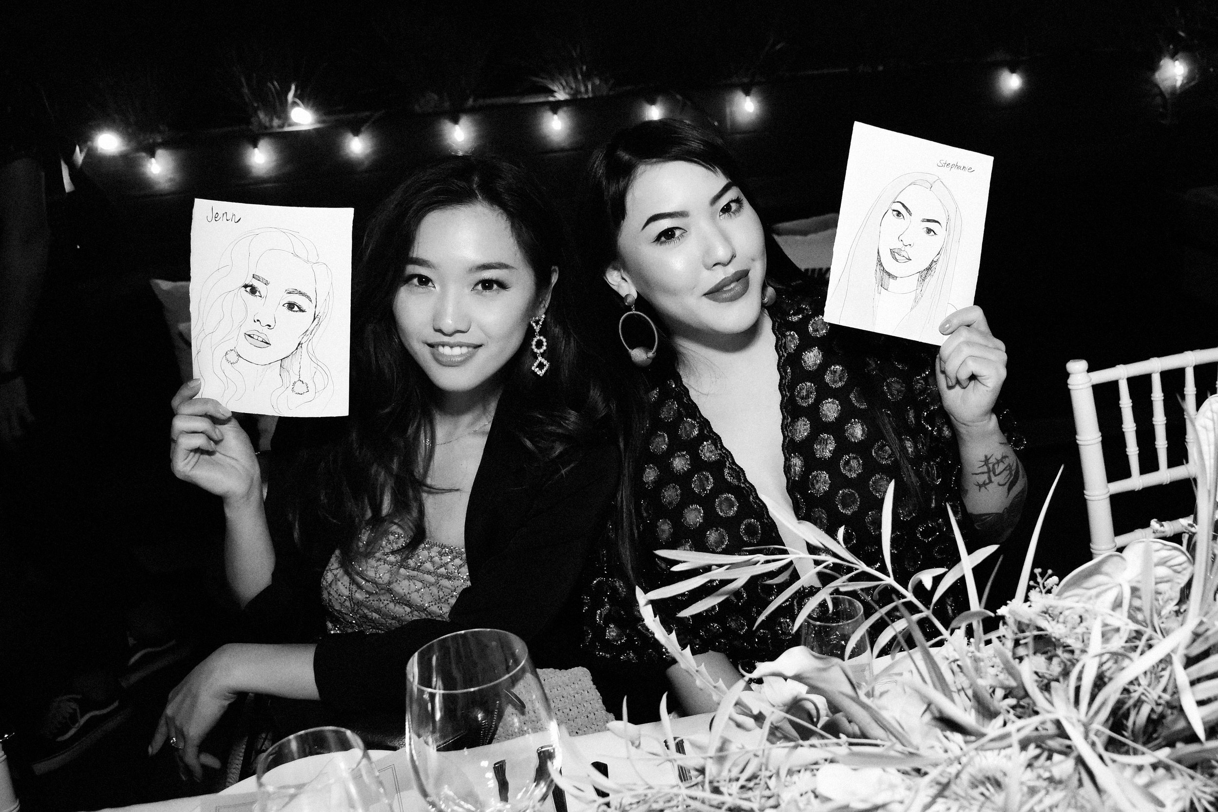 Commissioned an artist to create a water-color portrait of each guest, which they found at their seats on arrival.