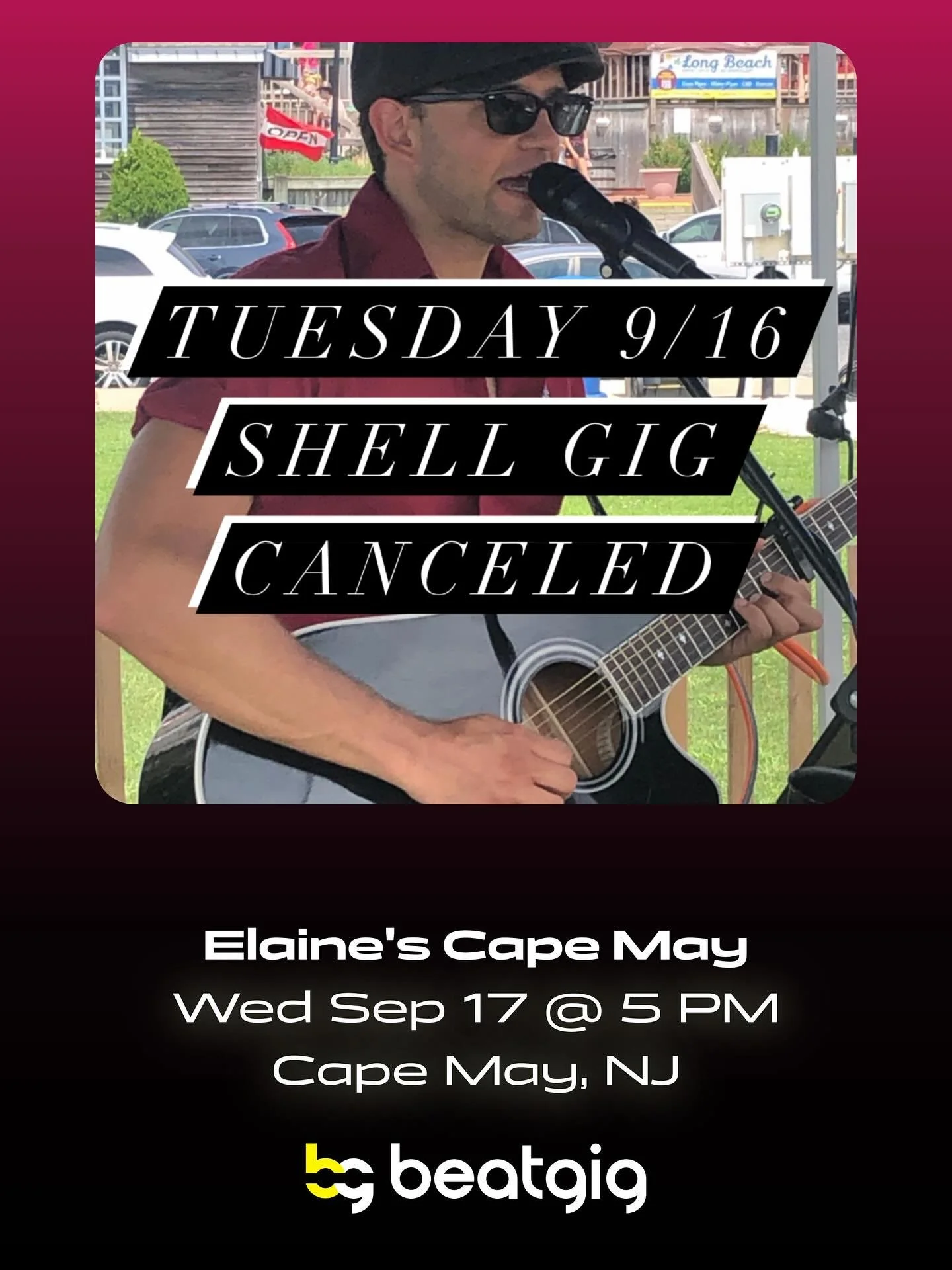 Today&rsquo;s gig at the Shell canceled due to weather. Only chance to catch me playing this week will be in Cape May at Elaine&rsquo;s tomorrow (9/17) from 5-9pm. @beatgig #capemay #livemusic @elaines_cm