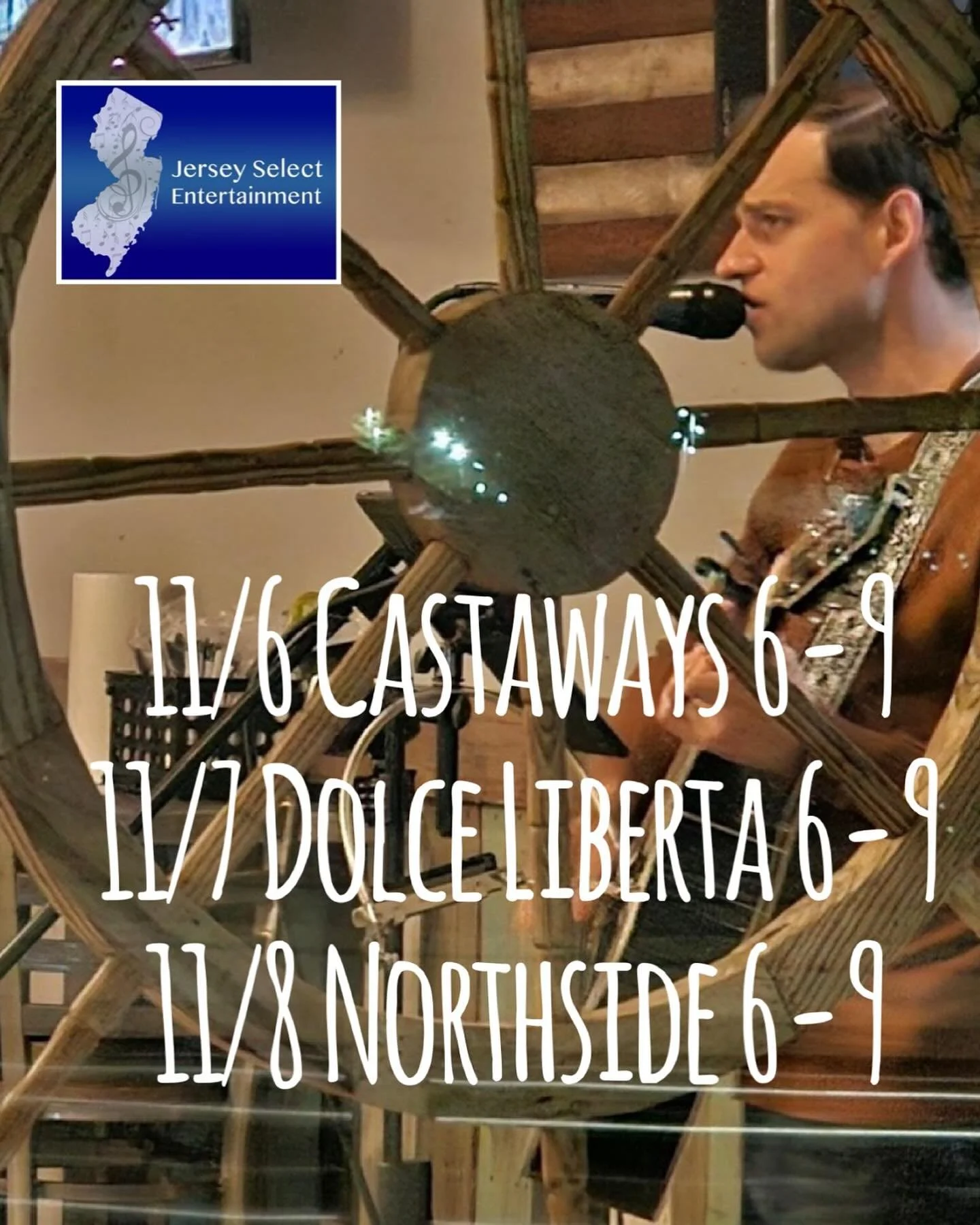 This week&rsquo;s gigs:
Thursday : @castawayspublavallette 6-9
Friday: @dolceliberta_nj 6-9
Saturday: @northsidebarandgrille 6-9
#livemusic @jerseyselect