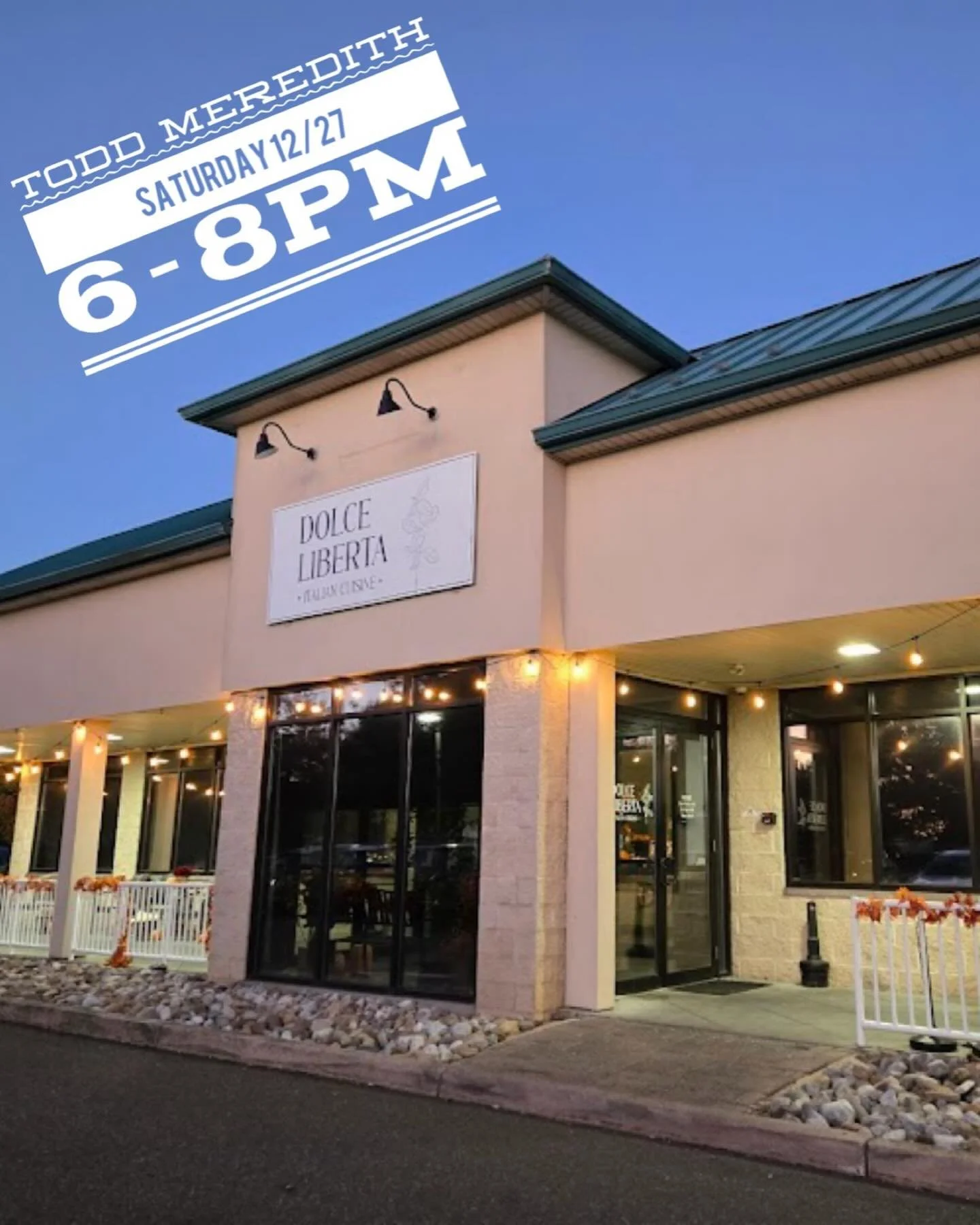 I hope everyone who celebrates had a wonderful Christmas!  Tonight&rsquo;s gig @dolceliberta_nj has been postponed due to incoming bad weather and moved to Saturday 12/27 from 6-8pm. Enjoy your leftovers tonight and come out for Italian food tomorrow