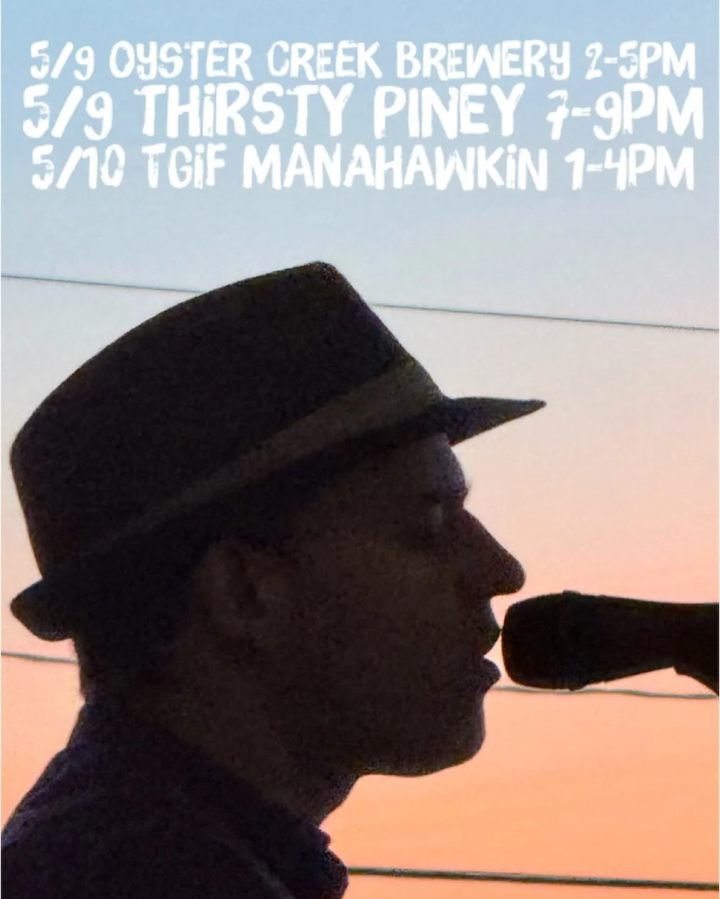 This weekend:
Saturday: Oyster Creek Brewery 8th Anniversary Party , music 2-5pm. @oystercreekbrewing  Saturday: Thirsty Piney 7-9pm. @thethirstypiney  Sunday: TGIF Manahawkin - 1-4pm. Bring mom out for a Mother&rsquo;s Day meal and some tunes.