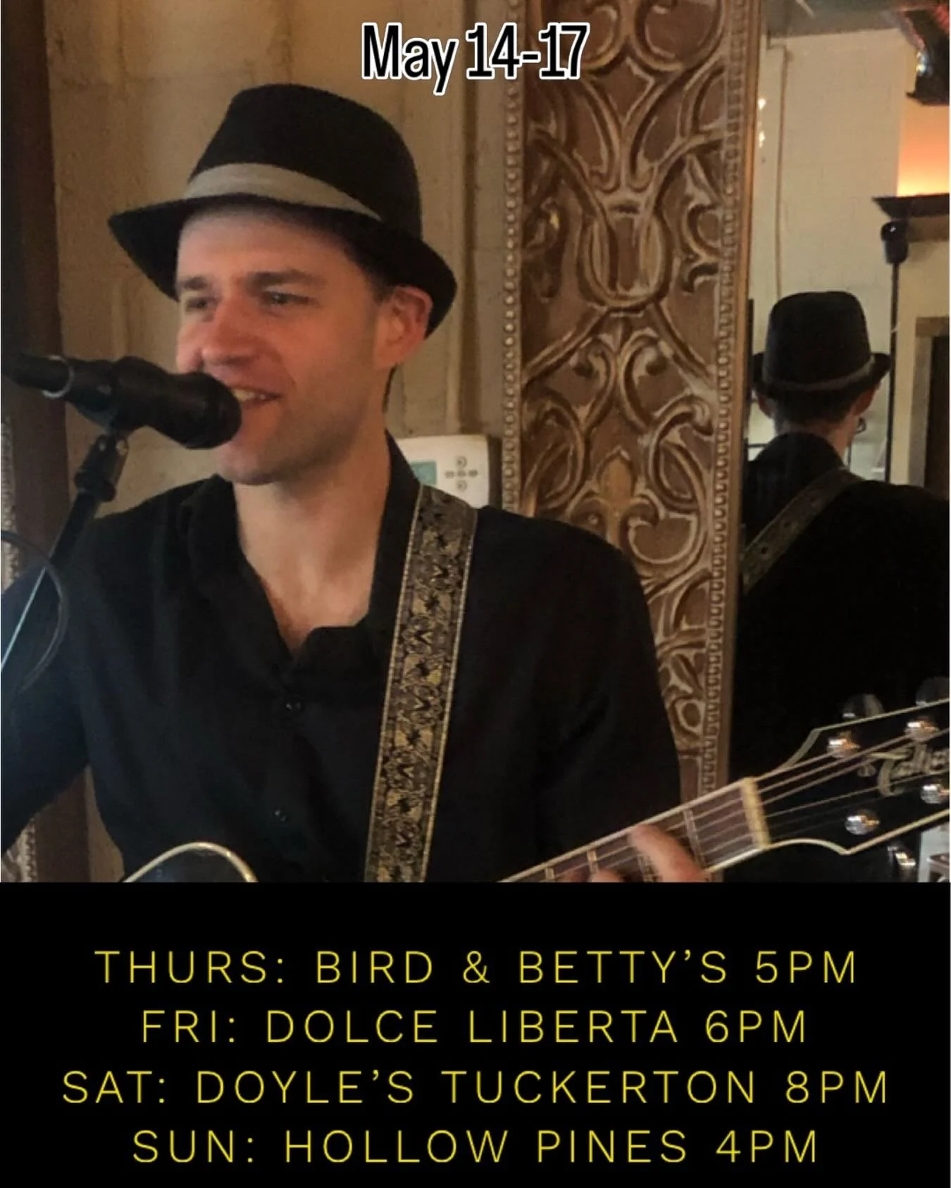 This week&rsquo;s schedule:  5/14: Third Wheel at Bird &amp; Betty&rsquo;s 5-8pm.  5/15: Dolce Liberta solo 6-8pm.  5/16: Doyle&rsquo;s Tuckerton solo 8-11pm.  5/17: Hollow Pines 4-7pm. #livemusic #lbi #manahawkin #tuckerton #westcreek