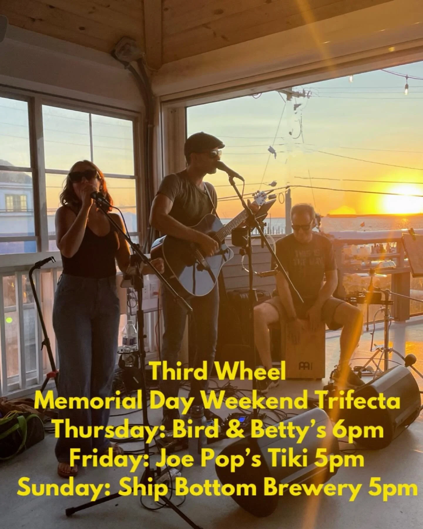 Don&rsquo;t let the rain ruin your Memorial Day Weekend fun.  Third wheel has three covered options for your musical and drinking enjoyment on LBI. #livemusic #lbi @thirdwheelbops