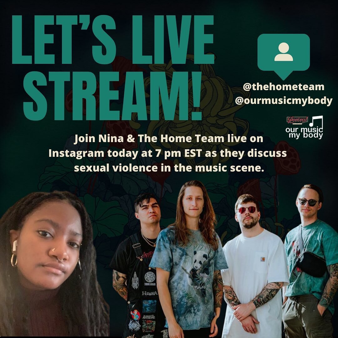 Are you ready for another live?? Tune in tonight for a conversation between Nina and @thehometeam about keeping concerts safe and preventing sexual violence! 

Check out the link in our bio for our t shirt collab with @revivalrecs. All proceeds go to