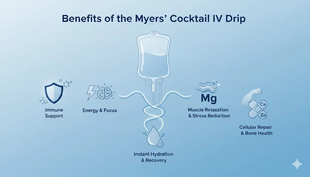 Benefits of Myers cocktail include hydration, immune support and bone health