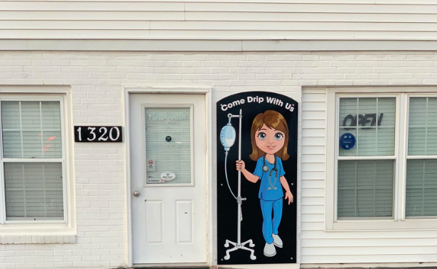 Greenfield New Youth IV Therapy Lounge front door and store front.