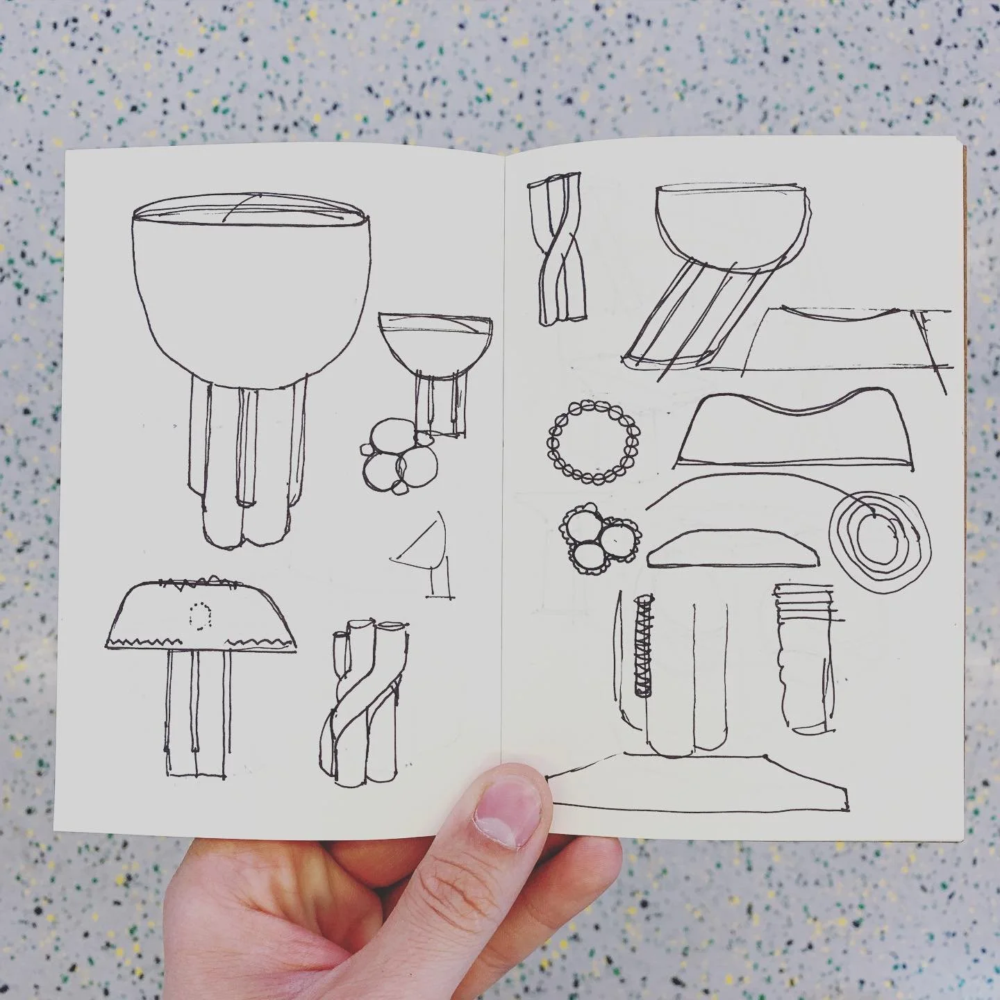 Coming to an end of a sketchbook, its valuable to look back. Resparking ideas and forming new thoughts on forgotten outlines. My sketchbook ranges from artistic shapes to design details. #sketchbook #designer #industrialdesigner #designsketching #ske
