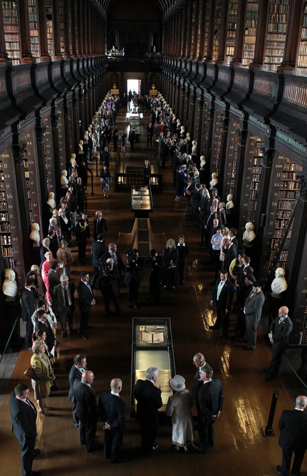  Britian’s Queen Elizabeth II visits  Ireland’s oldest university, Trinity College, Dublin – founded by Queen Elizabeth I. The Long Room at Trinity College houses 200,000 of the world's oldest books. 