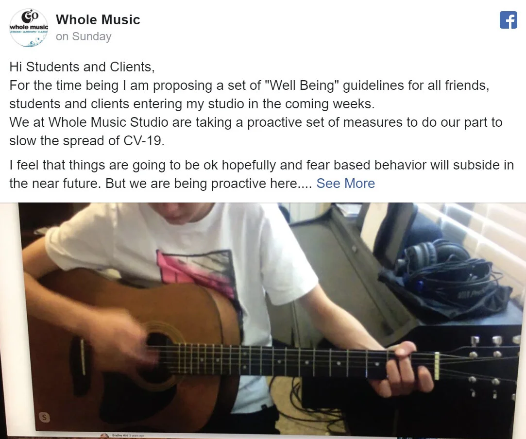 Whole Music In The News: "Local Music School Embraces Online Teaching Amid Coronavirus Pandemic"