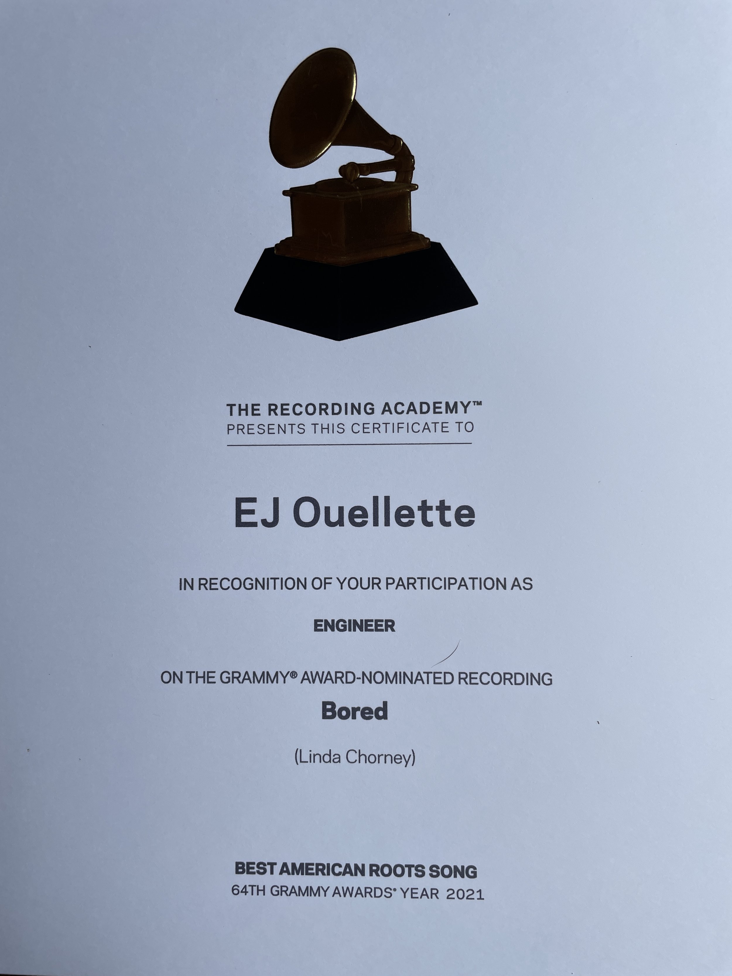Grammy Certificate Engineer IMG_4072.JPG