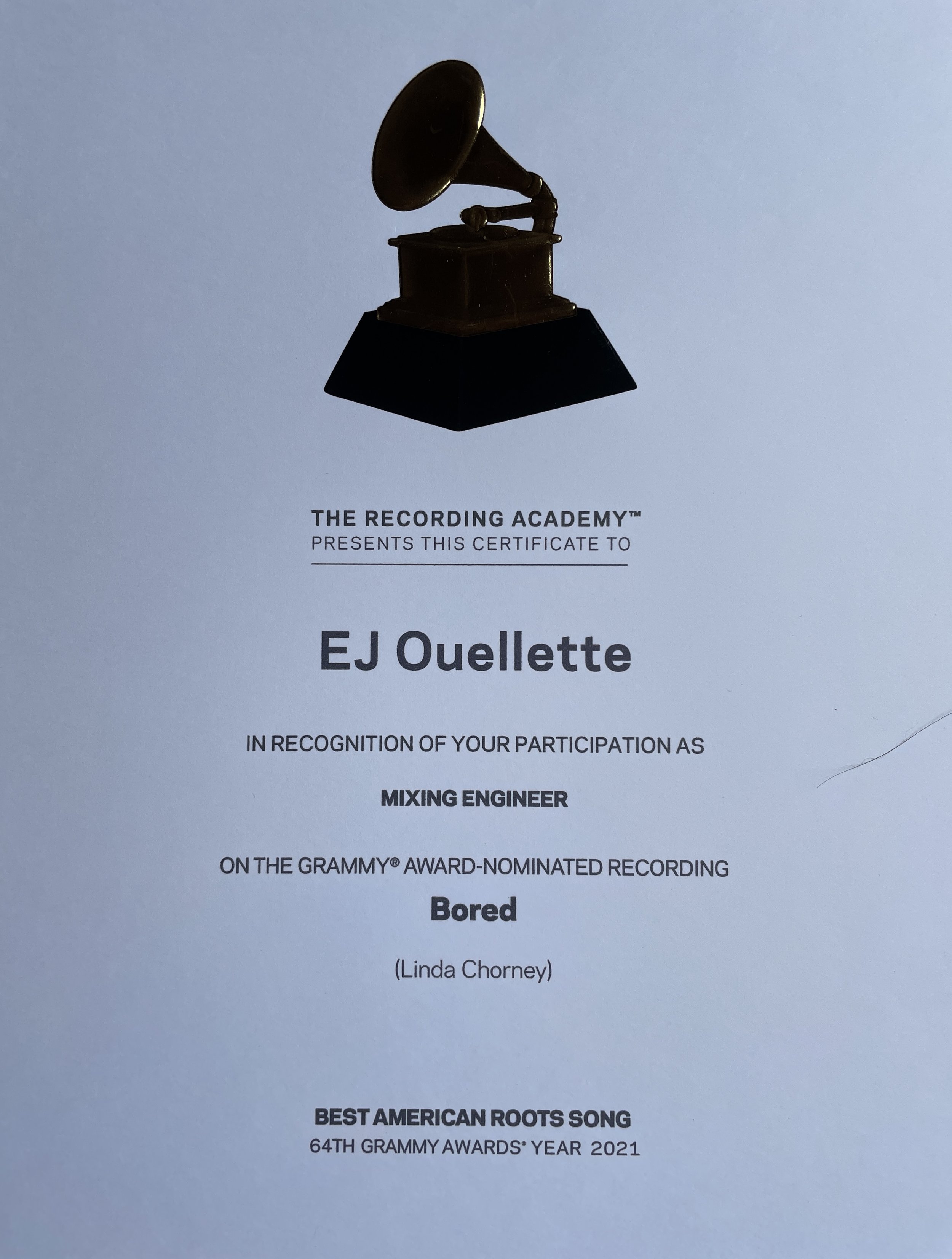 Grammy Certificate  Mixing Engineer IMG_4063 2.jpg