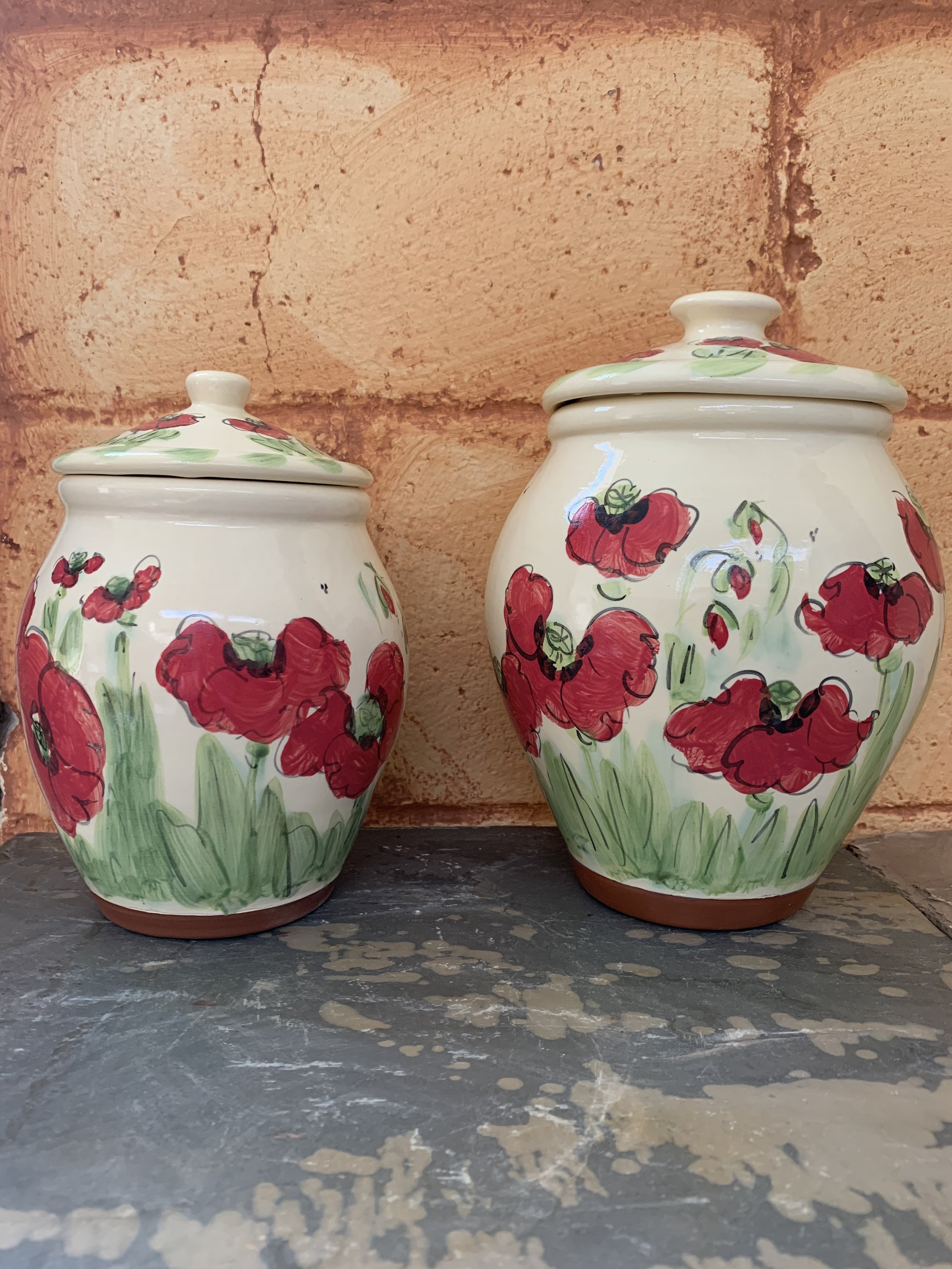 Large and Medium Canisters in Red Poppy Pattern