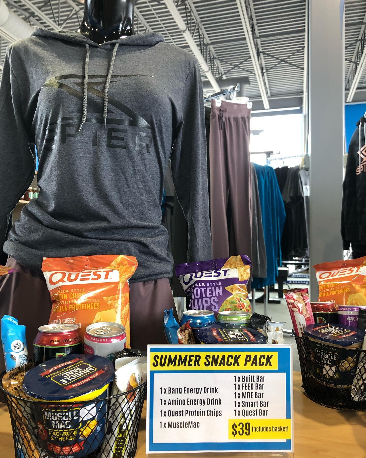 Summer snack packs are back!! Loaded with healthy snacks, this is the best way to taste-test before you buy a case of bars or energy drinks. And only $39! 

While you&rsquo;re in the area, why not grab a new hoodie or tee from Spier clothing? 🙌🏻

#