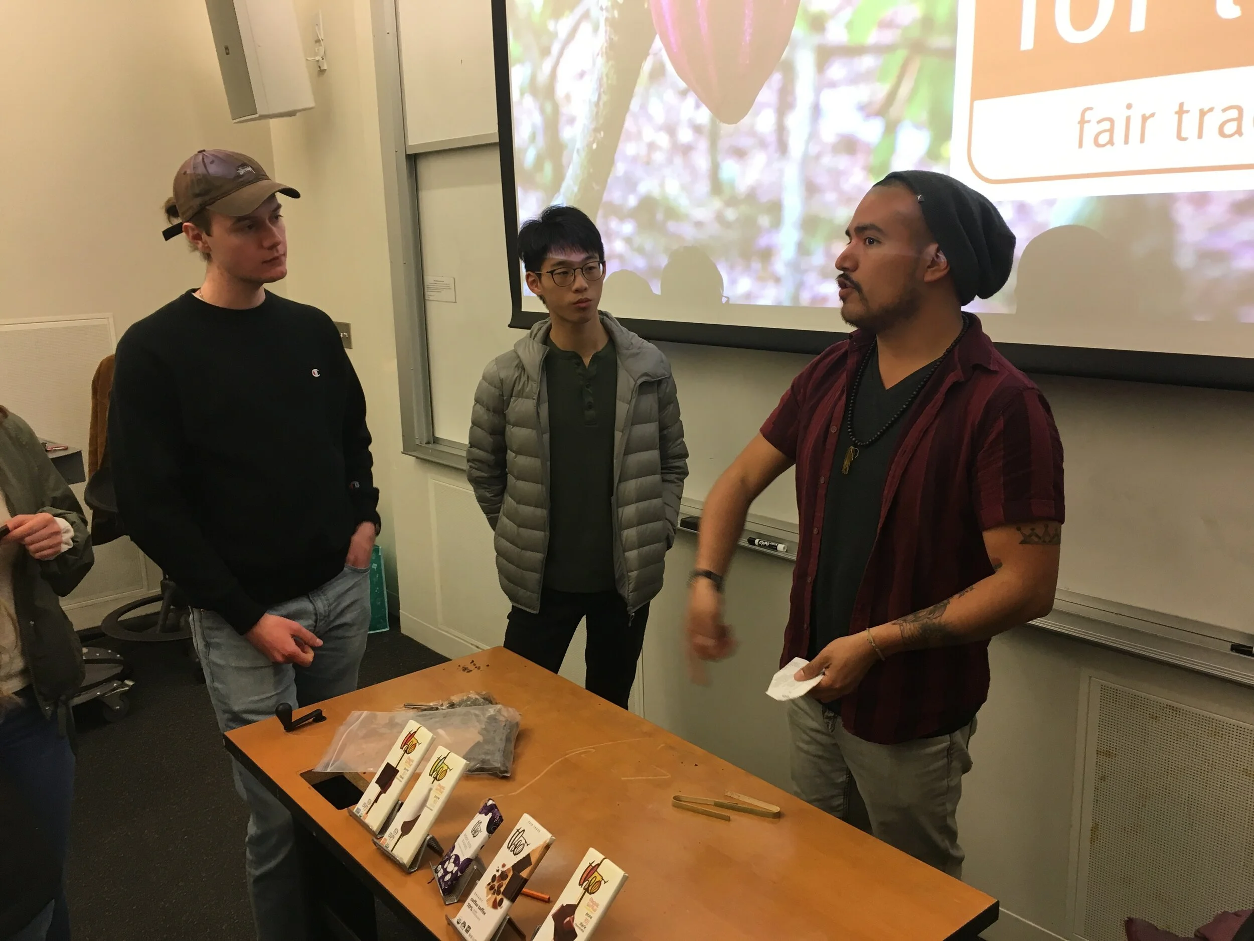 Theo Chocolate speaking about ethical sourcing and leading a chocolate taste testing