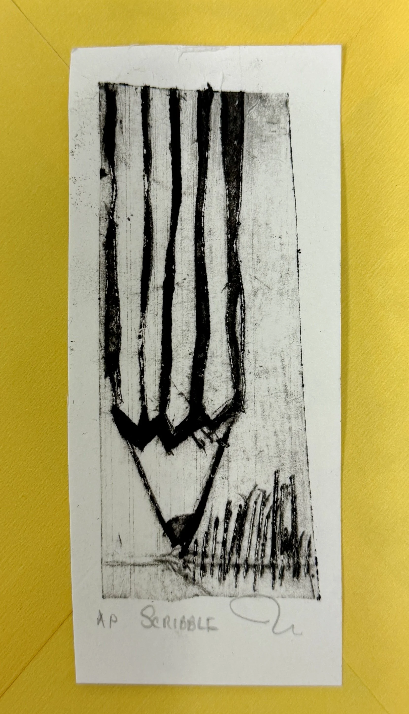 Scribble (recycled Tetrapak intaglio print on paper, 1 x 2)