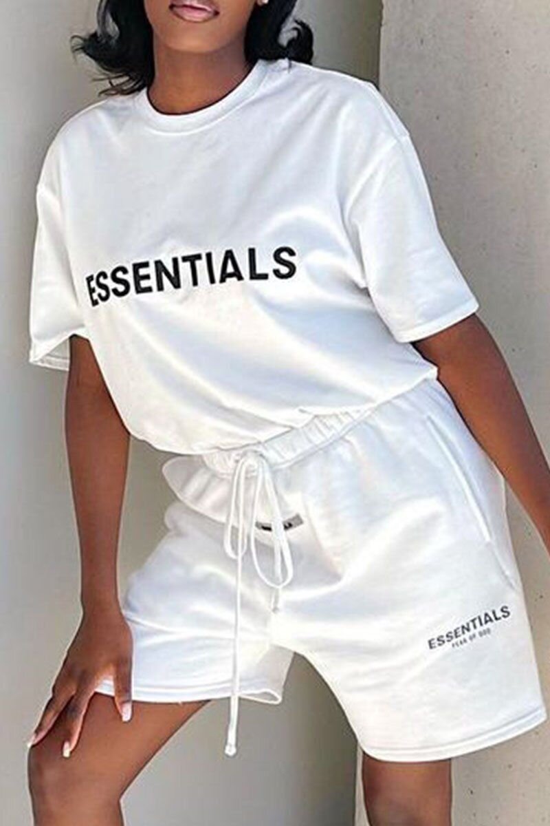 Fashion Casual Letter Print Basic O Neck Short Sleeve Two Pieces - White _ 2XL.jpg