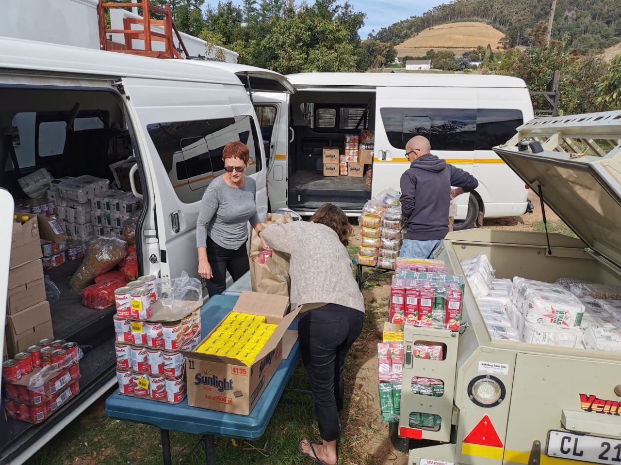 Volunteers packing food parcels