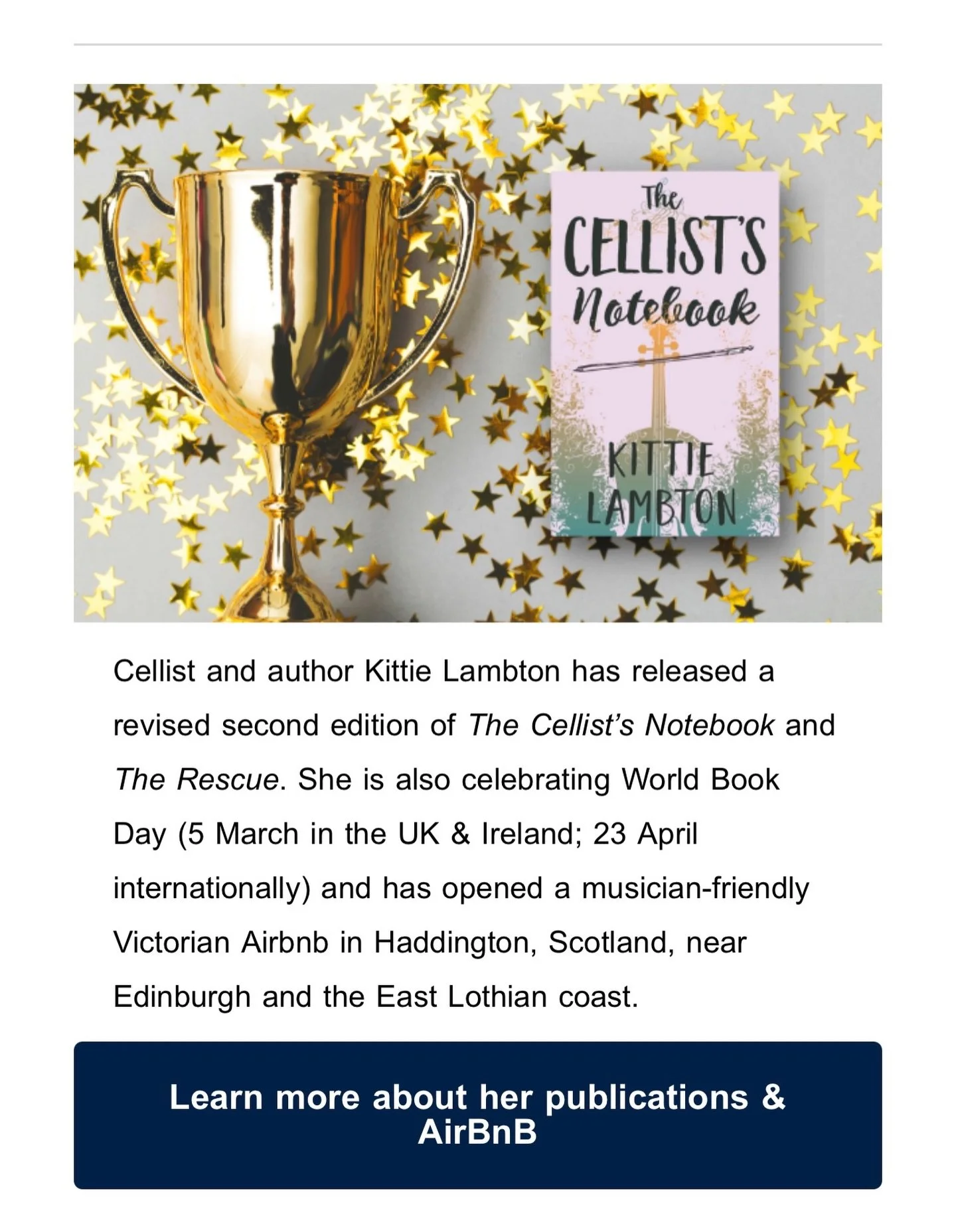 Thank you @cellomuseum for the lovely mention in this month&rsquo;s #cellomuseum newsletter! 🏴󠁧󠁢󠁳󠁣󠁴󠁿 📕 @onevictoriard 

https://linktr.ee/OneVictoriaRd
https://mailchi.mp/d5e376916f9f/the-cello-museum-weekly-newsletter-9757520

@goeastlothian