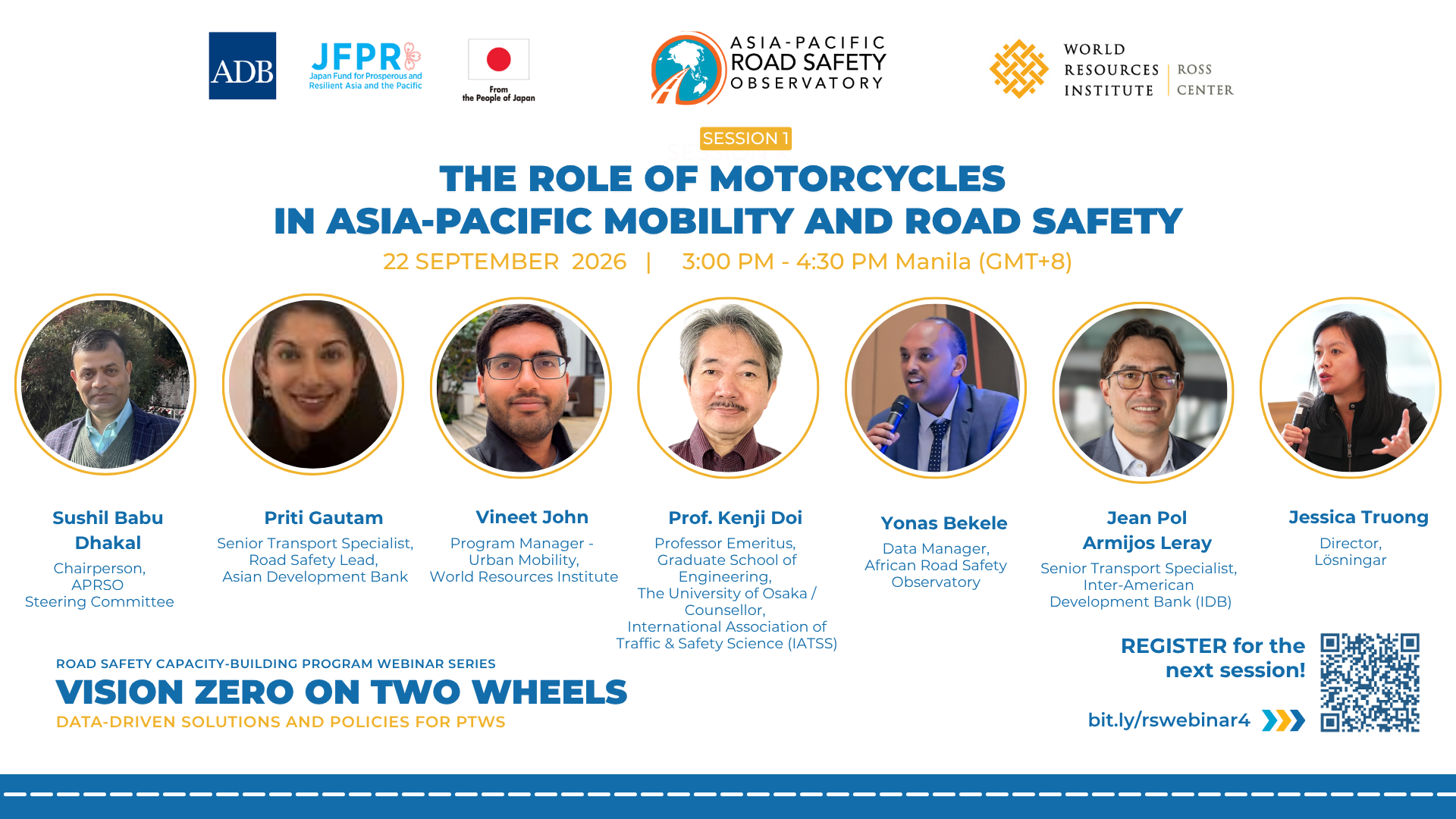 [External opportunities: Webinar Series] Vision Zero on Two Wheels: Data-Driven Solutions and Policies for PTWs