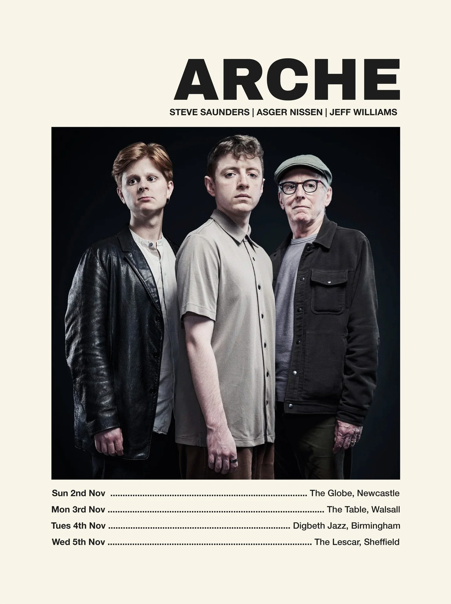 ARCHE are on tour! Come catch me and mofos @asgernissen and Jeff Williams playing bass-less trio at a venue near you 🎸🎸🎸 x

2nd Nov - @the_globe_newcastle
3rd Nov - @thetablejazz
4th Nov - @digbethjazz
5th Nov - @jazzatthelescar

UK guitarist Stev