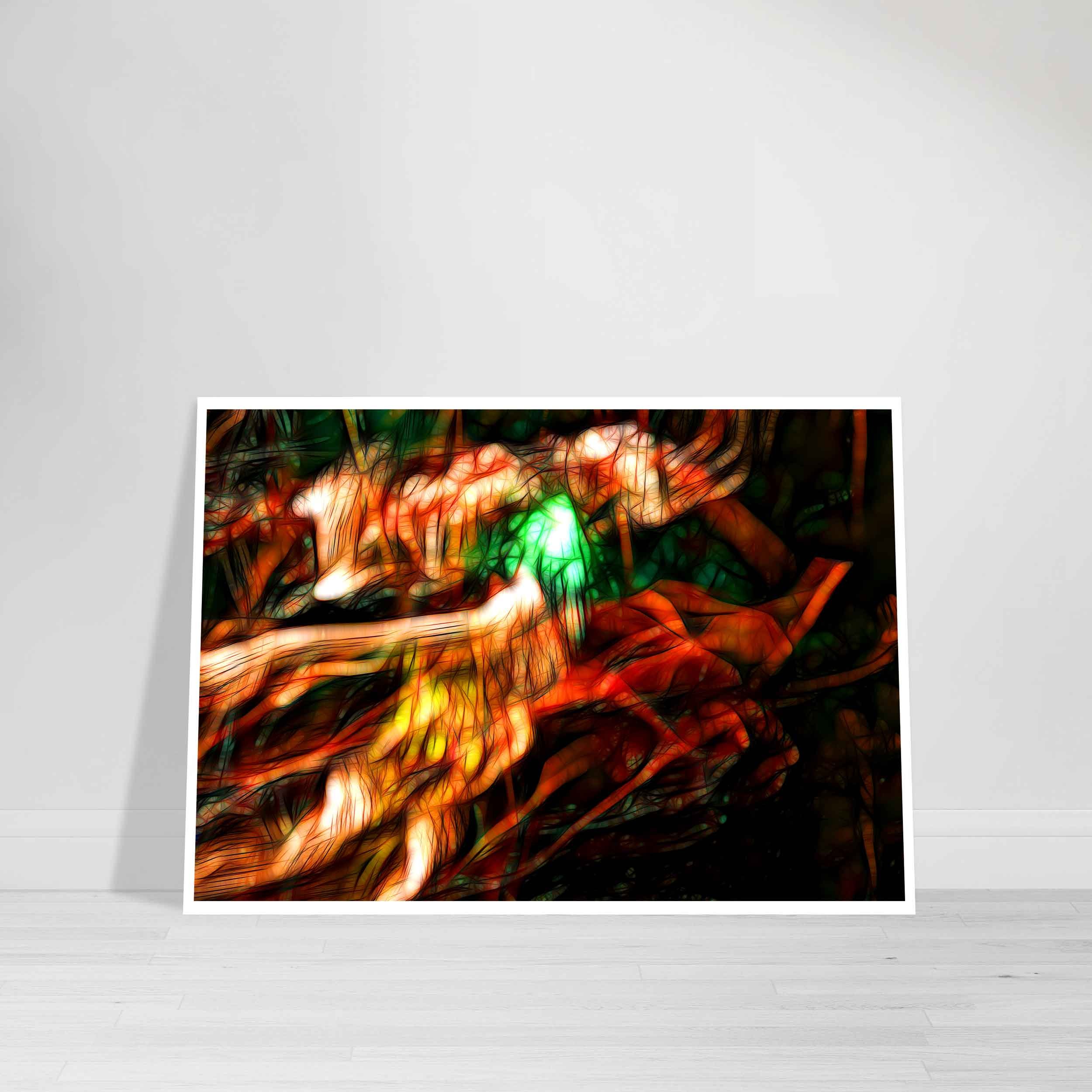 Metro Android abstract art print with layered digital textures and futuristic sci-fi design in bold tones.