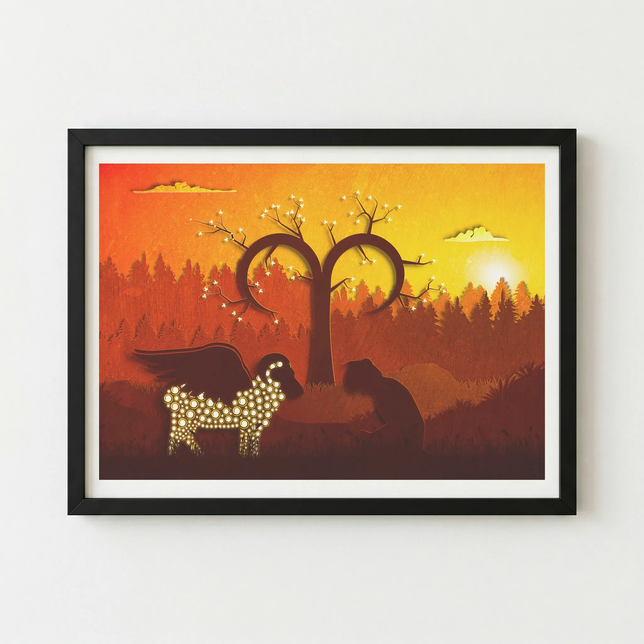 Aries zodiac landscape print in a premium black wooden frame, styled in a modern home office.