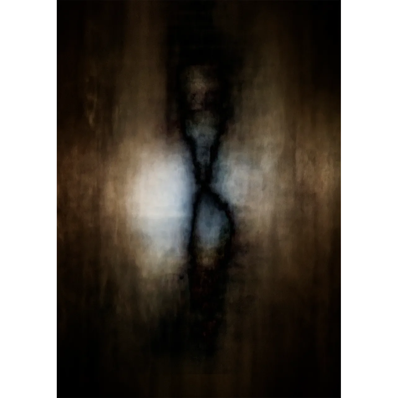 Moody abstract print of a blurred, ethereal butterfly silhouette in a dark, sepia void by GG Digital Creations.
