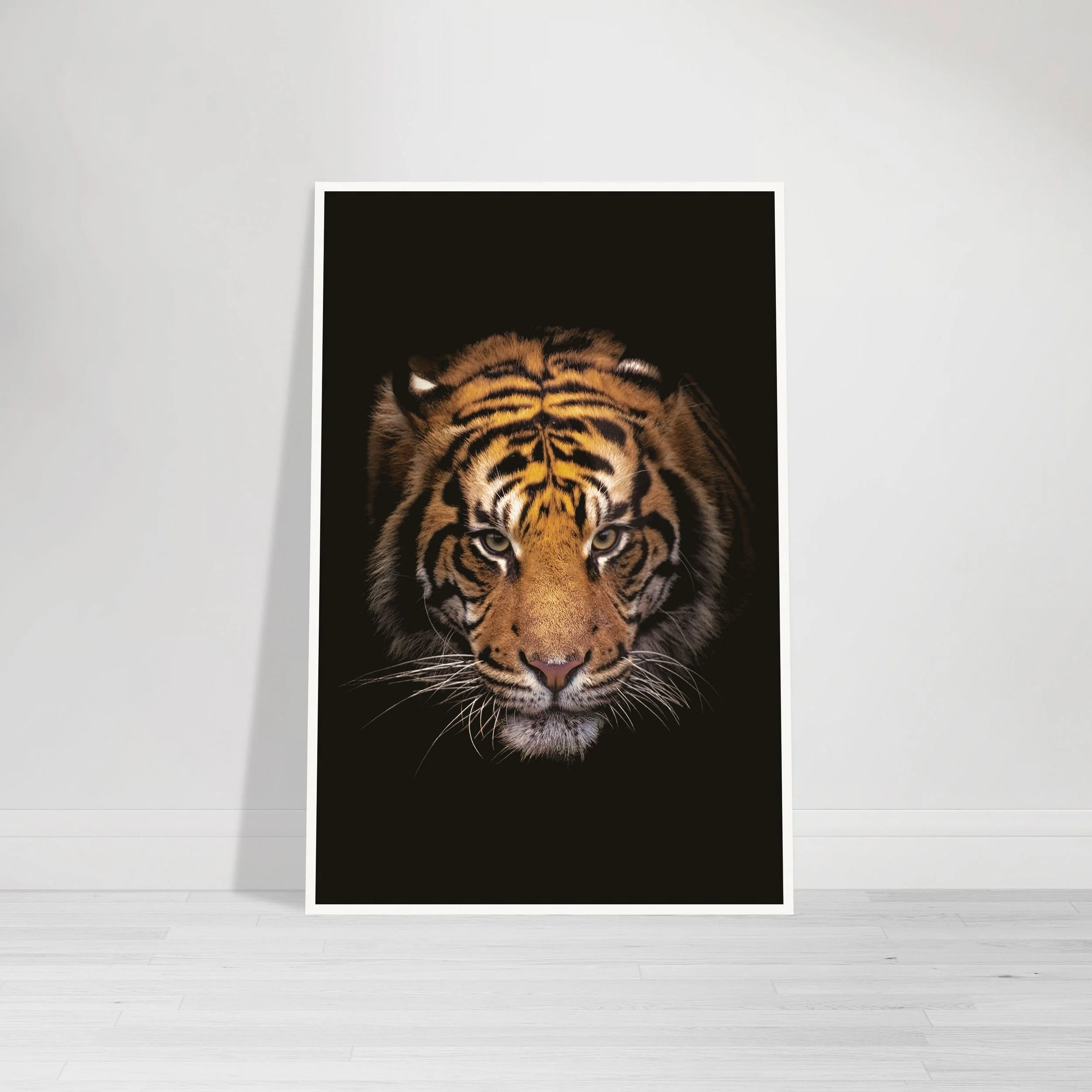 Portrait-oriented Giclée print of the 'Tiger' on 200gsm museum-grade matte paper, showcasing the incredible detail of the whiskers and the powerful, symmetrical facial markings.
