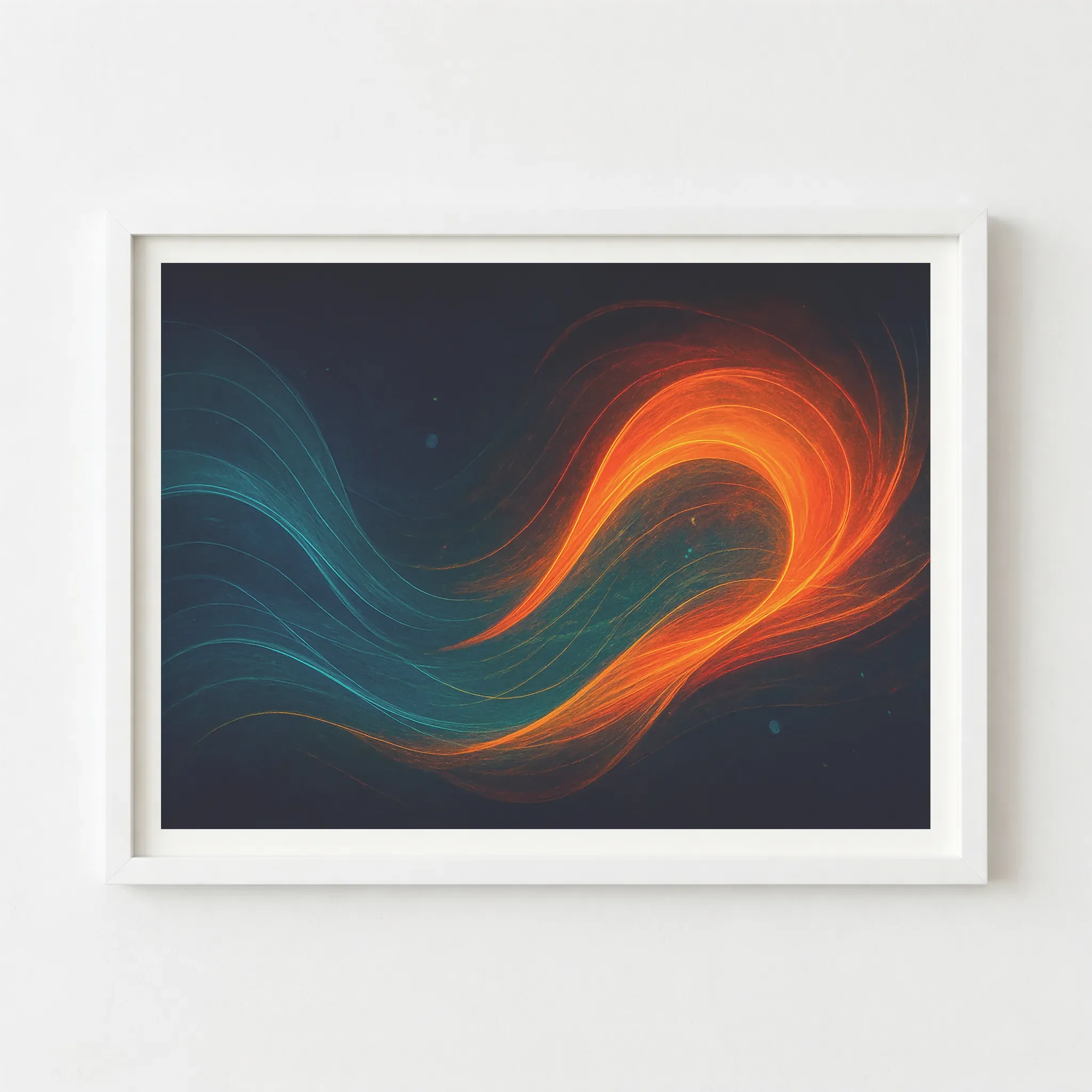 Abstract consciousness print in a white frame, creating a clean, modern border that emphasises the expansion of light and energy.