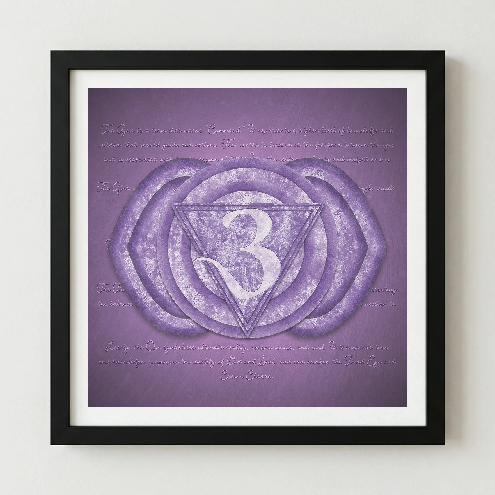Ajna Third Eye Chakra fine art print in a sleek black wooden frame.