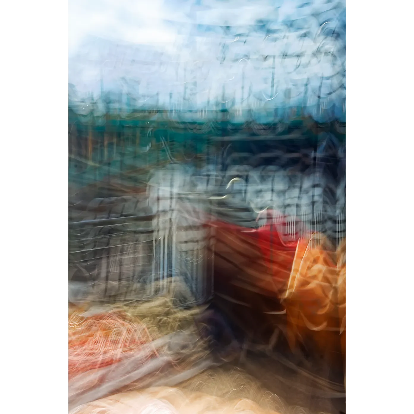 Abstract ICM fine art print featuring intentional camera movement, motion blur, and painterly textures.