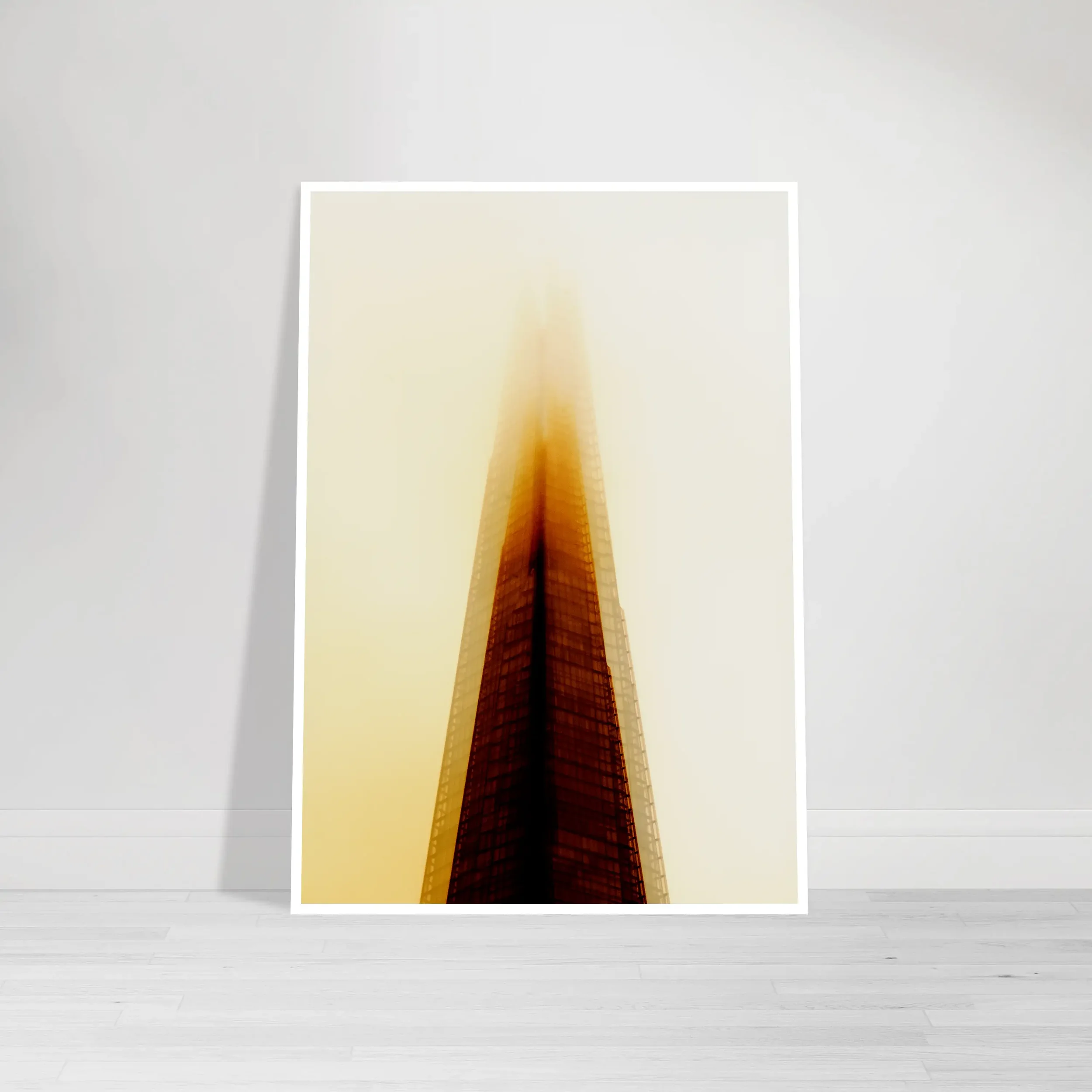 Portrait-oriented Giclée print of 'The Tower of Light' on 200gsm museum-grade matte paper, showcasing the soft amber gradients and architectural silhouette.